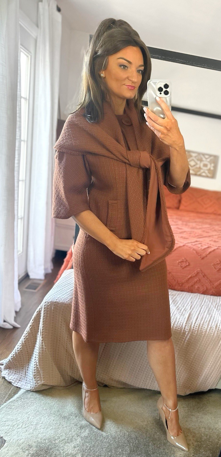 Vintage 50’s Brown 3 piece suit set Shawl Skirt Hutzlers Baltimore size L / XL