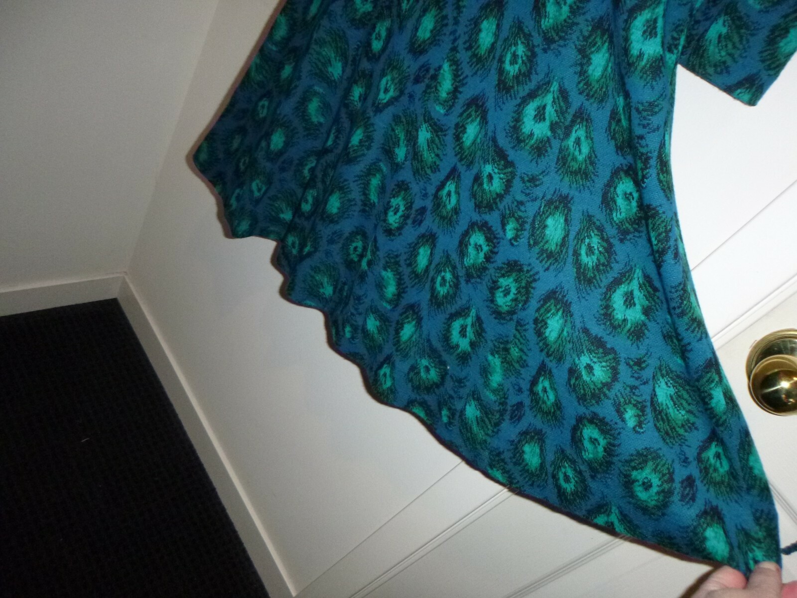 Vtg 60s Anjac Fashions Top Skirt & Scarf Knit Outfit Set Peacock Feathers Sz 12