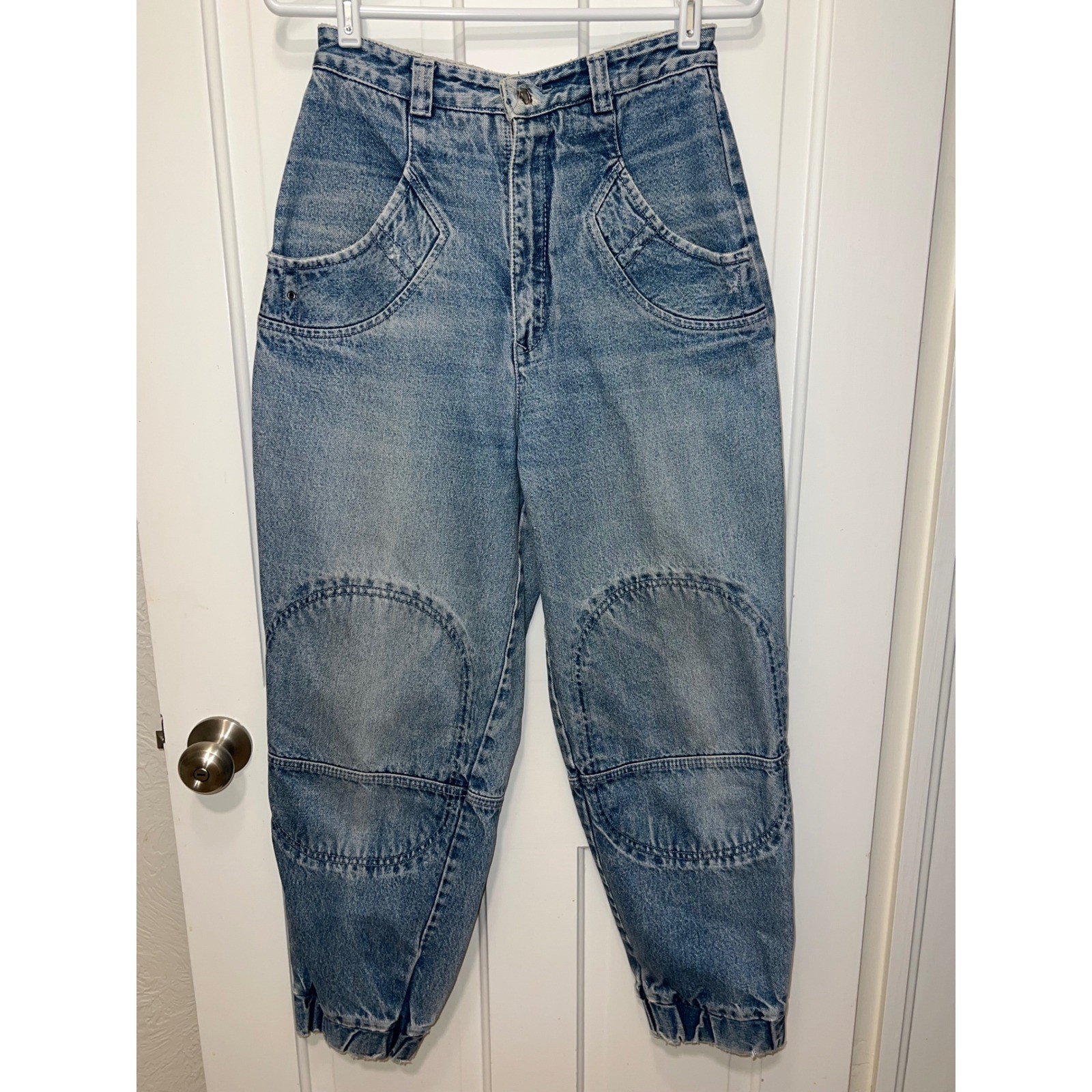 Vintage Union Bay Y2K High Waisted Knee Patch Jogger Jeans Light Wash Denim sz11