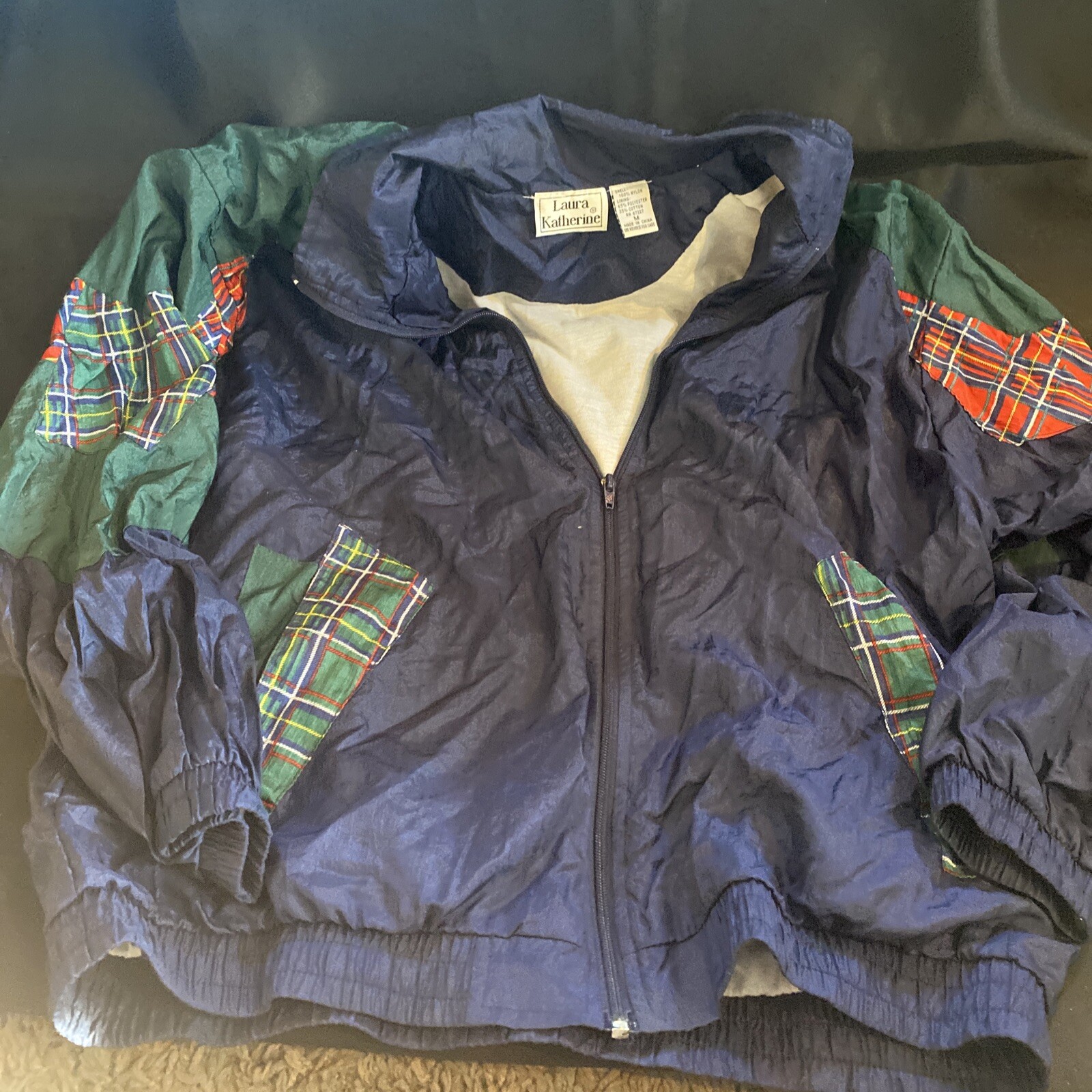 Rare Vintage 90s Laura Katherine Navy Blue And GreenWindbreaker Tracksuit Size M