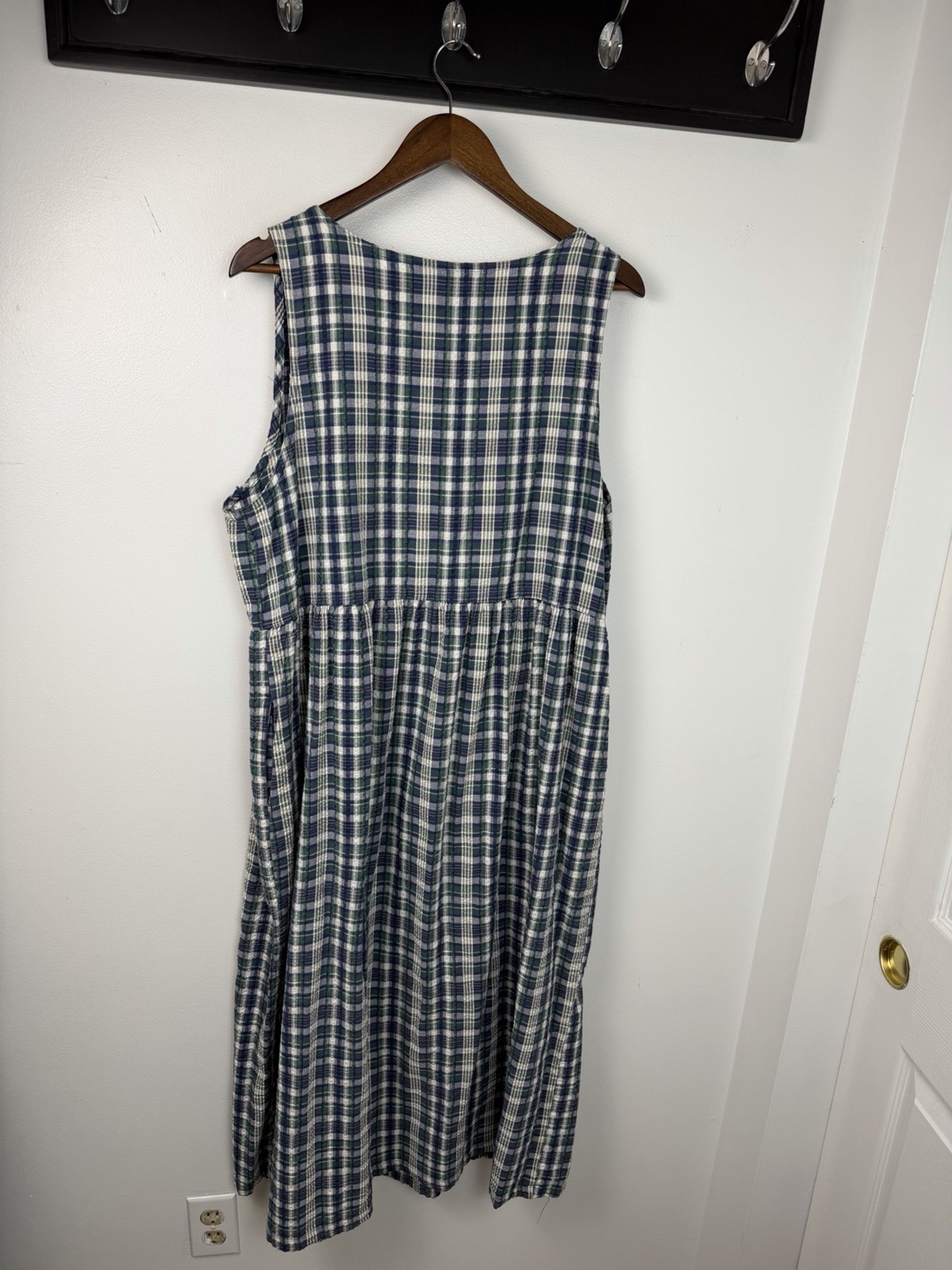 Vtg Y2K Maxi Dress 90s 100% Cotton Jumper Plaid Teacher