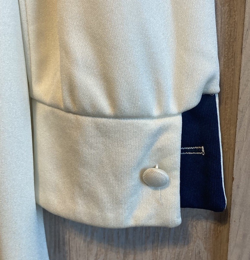 70s The Kollection Womens Shirt Dress Ivory Navy Trim Belt Loops *READ* – AS IS