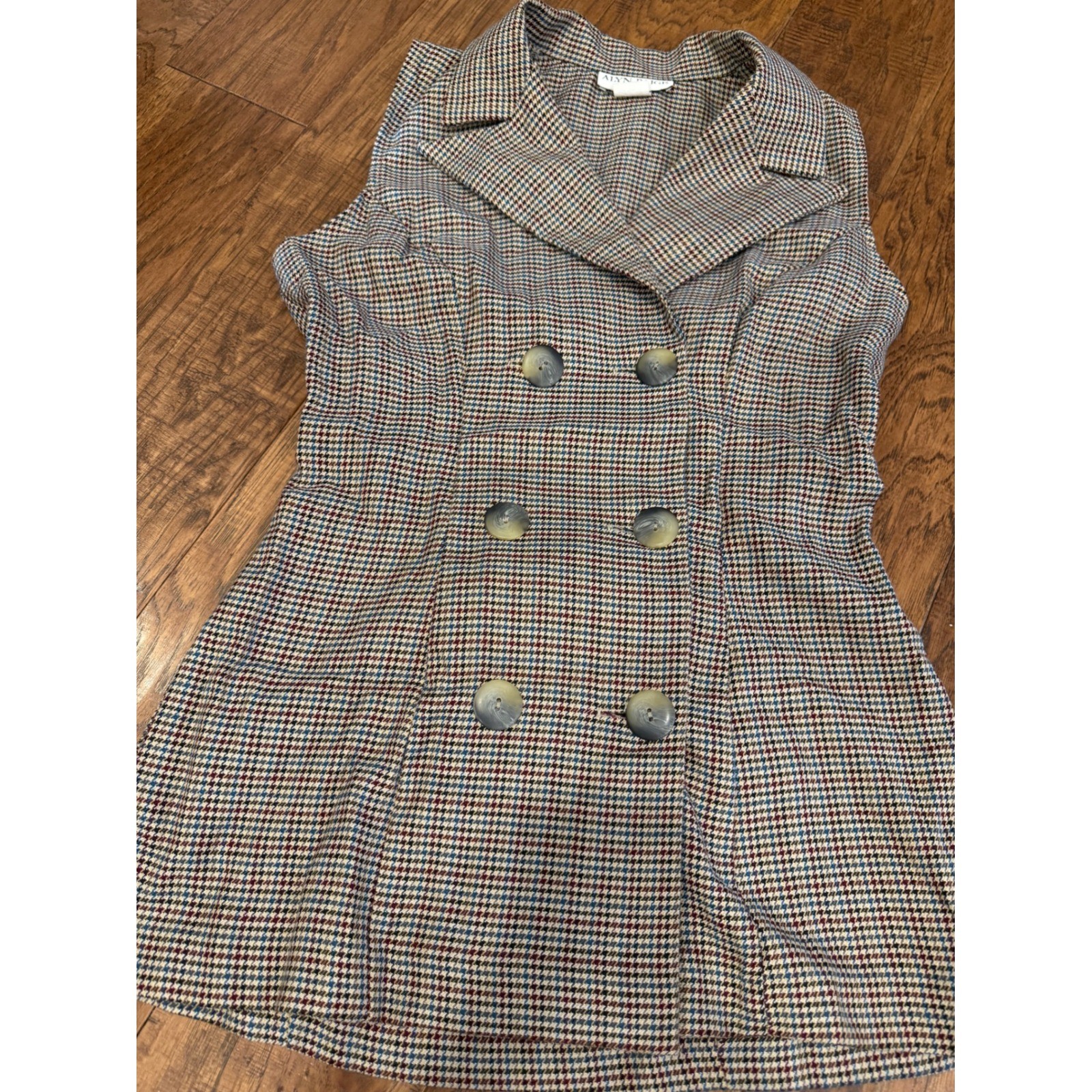 Vintage Alyn Paige Houndstooth Sleeveless Blazer Vest Multicolor Size 5/6 Formal