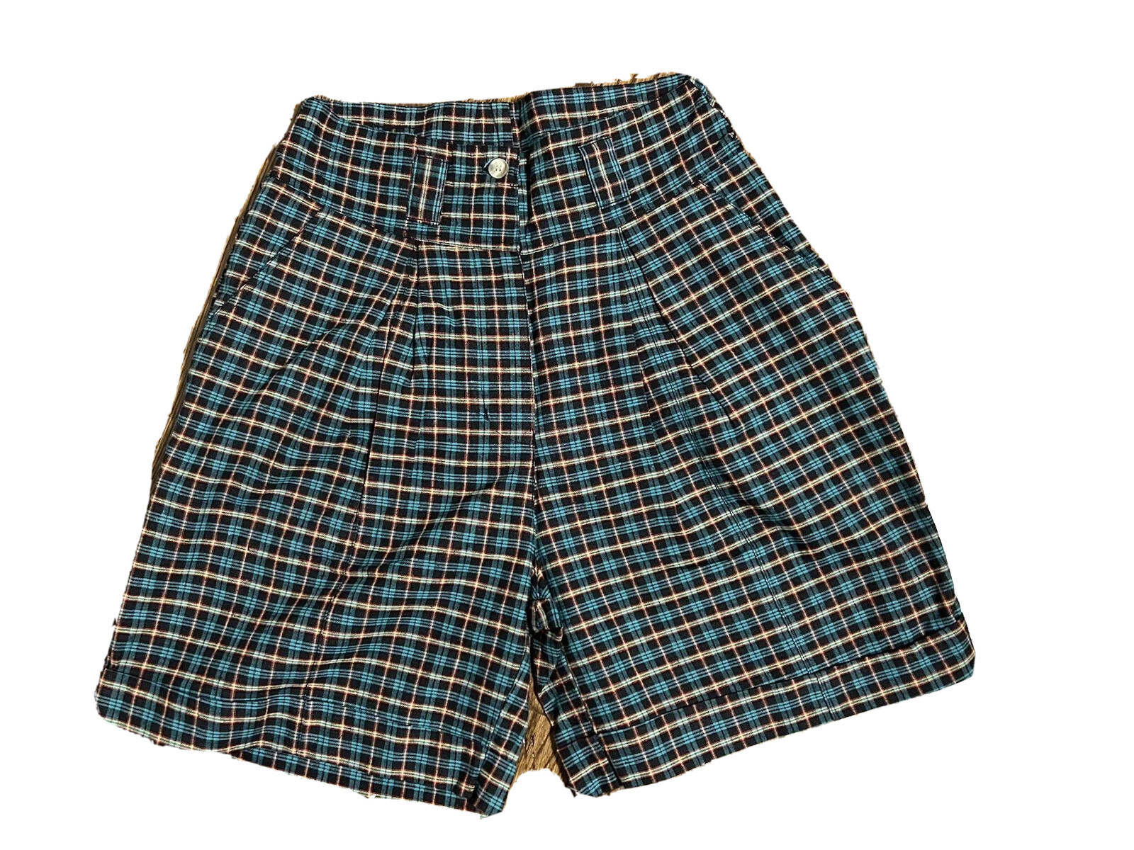Vintage ramie cotton plaid 70s 80s high waist shorts HAPPY LEGS women’s S/M