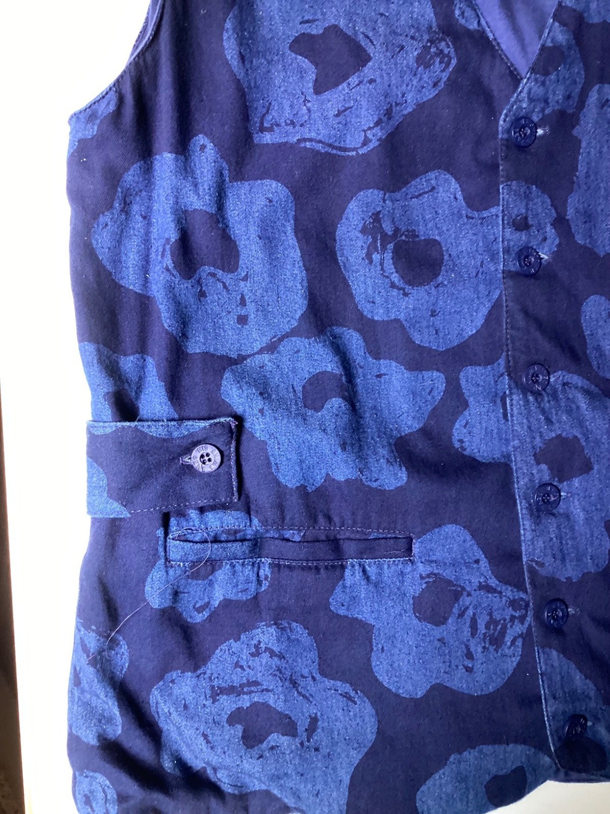 Vintage Gene Ewing Bis Size Small Sun Washed Denim Floral Print Cotton Vest