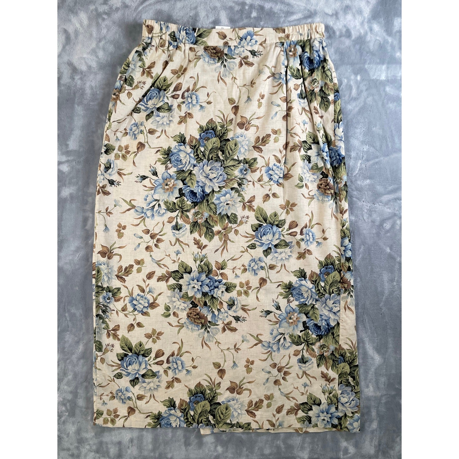 Vintage 90s blue rose floral print wrap midi skirt Koret cottage feminine Large