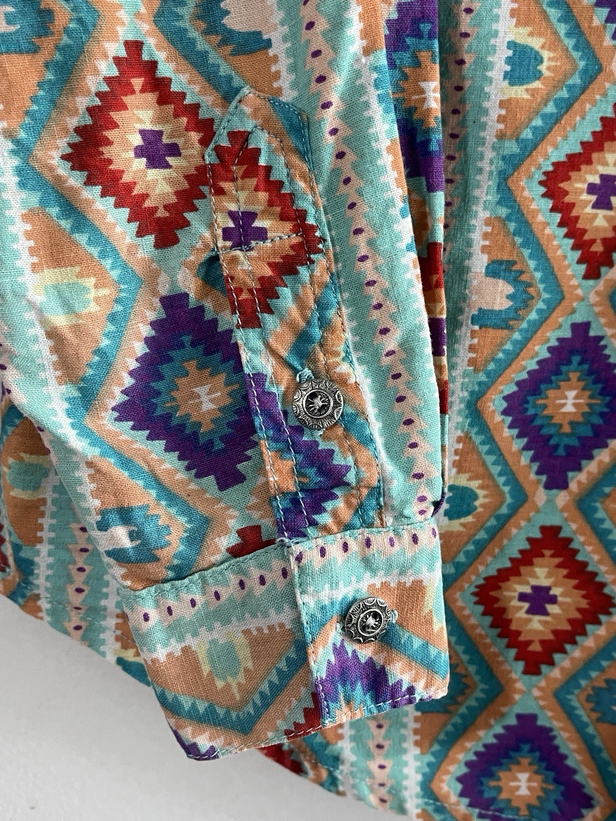 Vintage 90s Rodeo Western Wear Southwestern Aztec Shirt Womens M Concho Button
