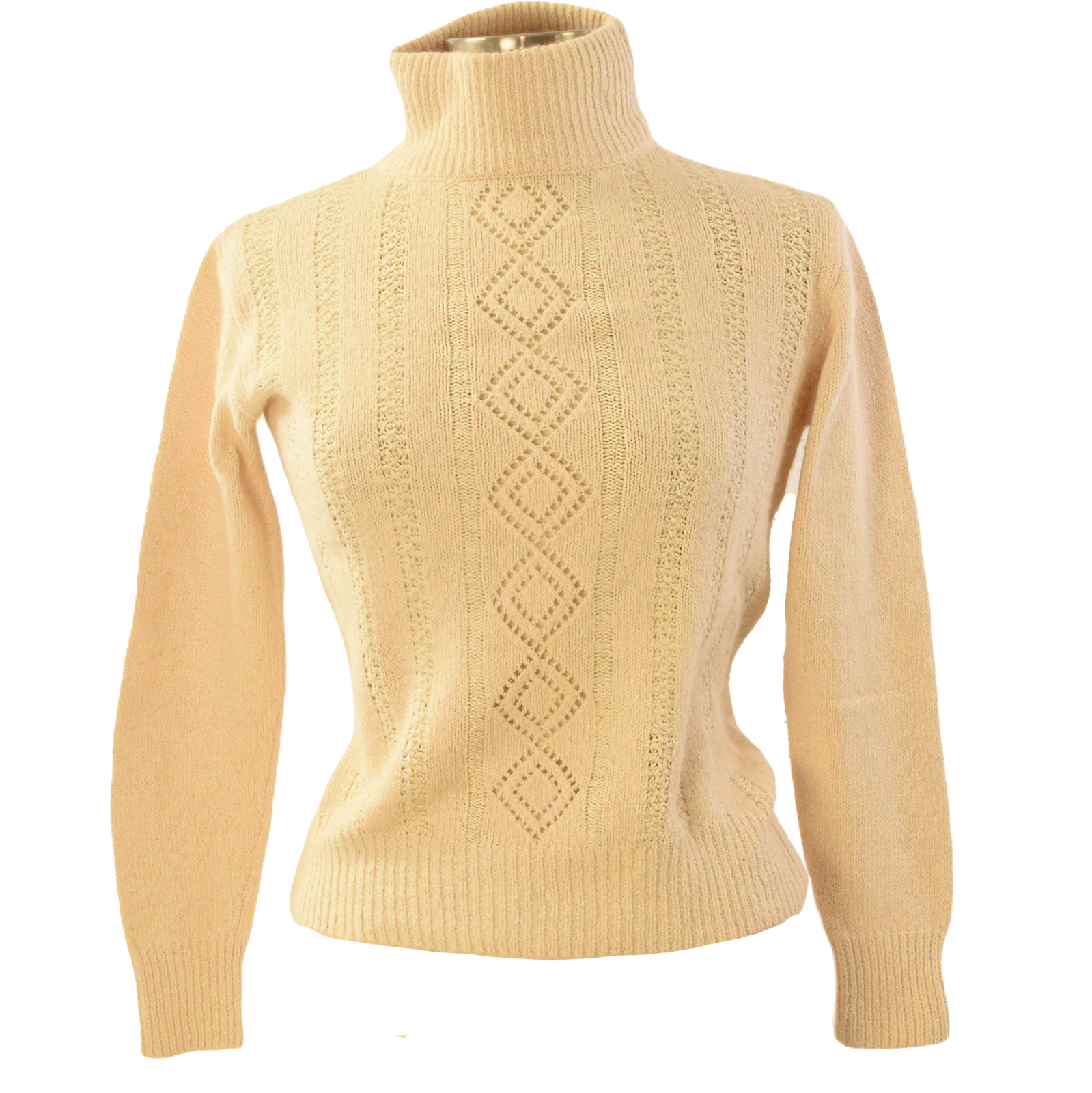 90s Vintage Silk Angora Cream Turtleneck Sweater Womens S Geometric Soft Girl