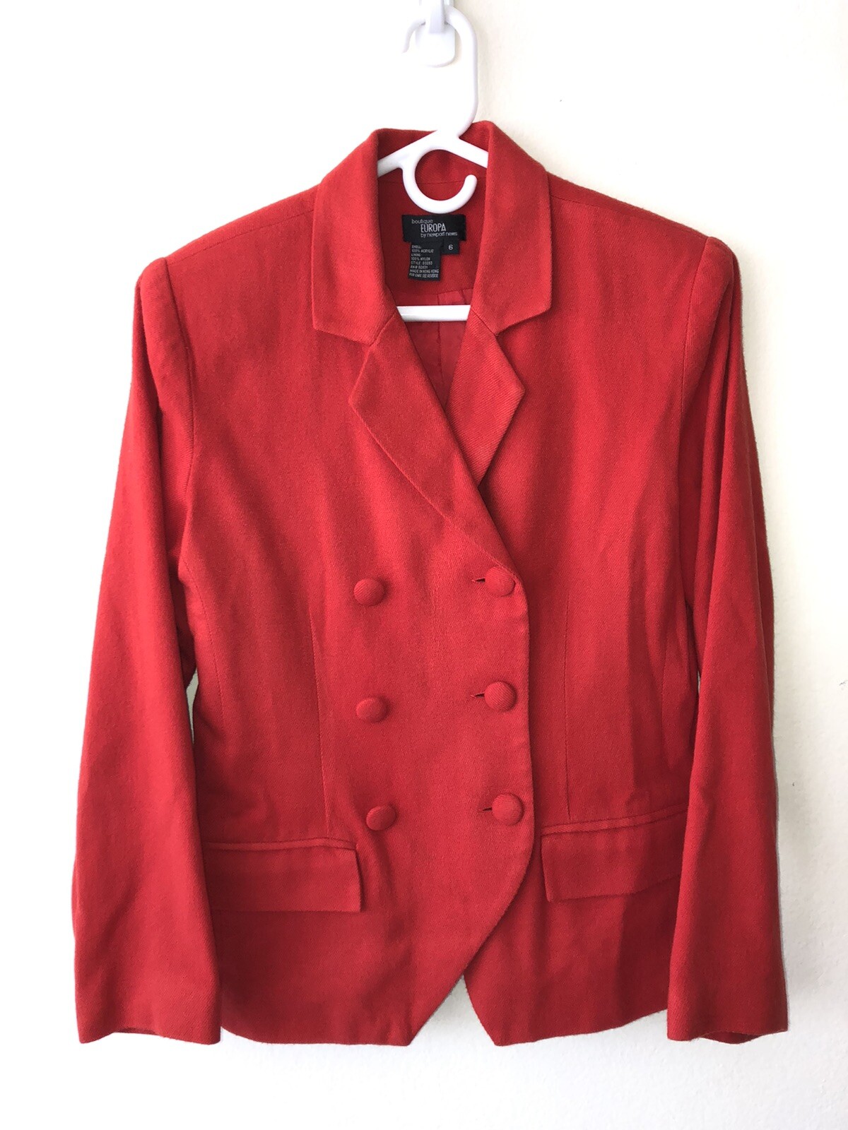 Vintage ’90s Red Double Breasted Military Style Blazer/Jacket Boutique Europa 6