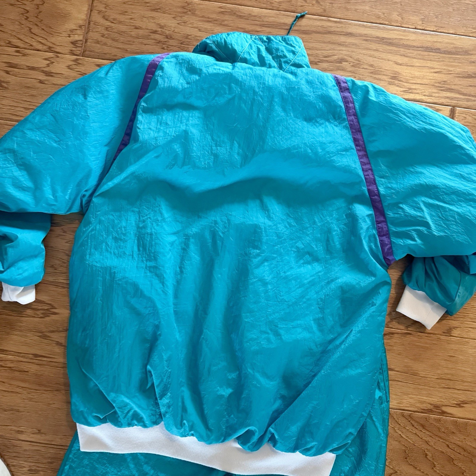 Vintage 80s 90s Windbreaker Track Suit Warm Up Women’s Large Turquoise Running