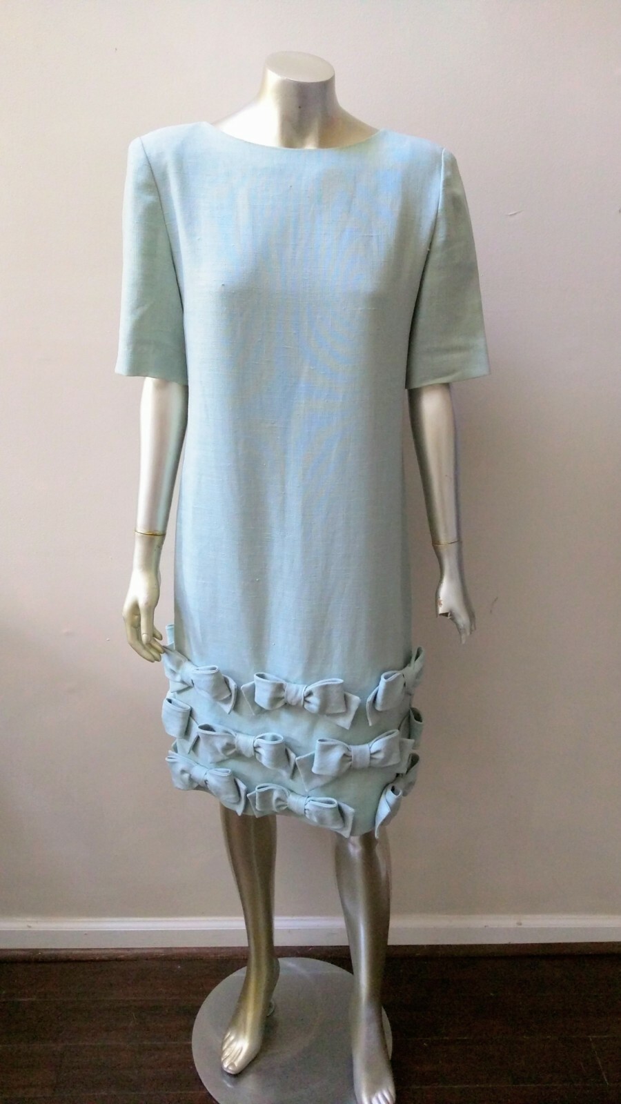 VINTAGE WILLIAM PEARSON WOVEN FABRIC ART DECO KITTEN BOWS SHIFT DRESS sz 8