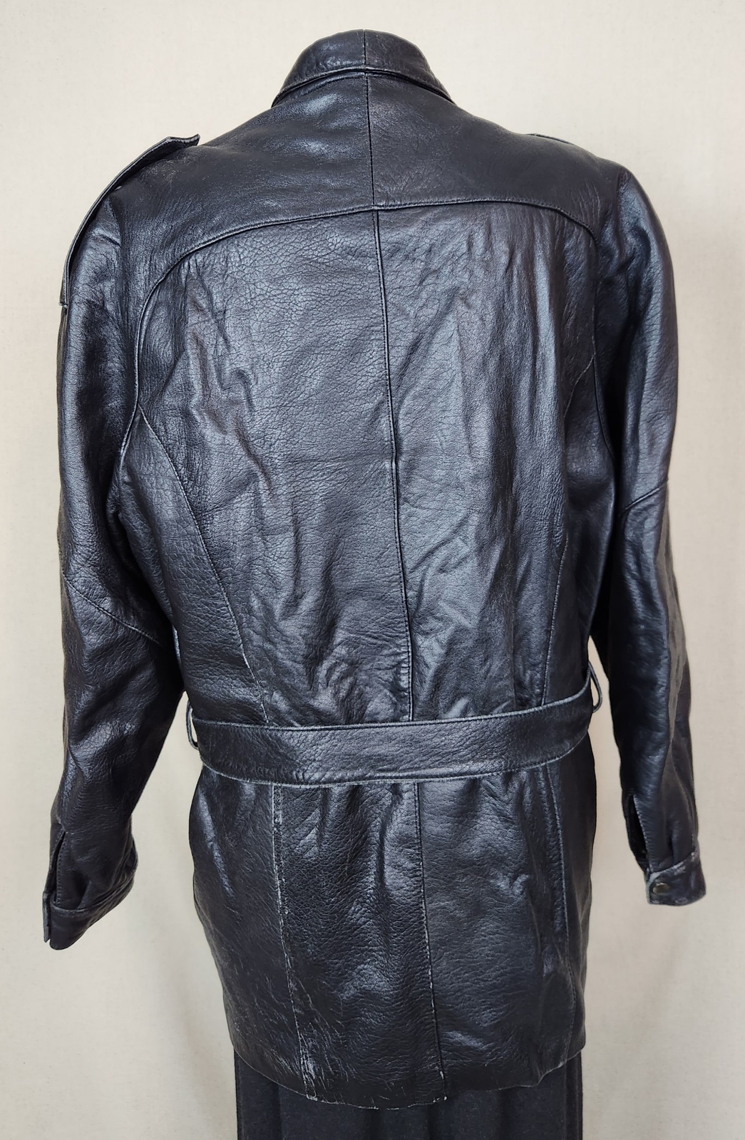 Vintage & Unique PELLE STUDIO Womens Black Leather Coat Jacket w/ Belt size M
