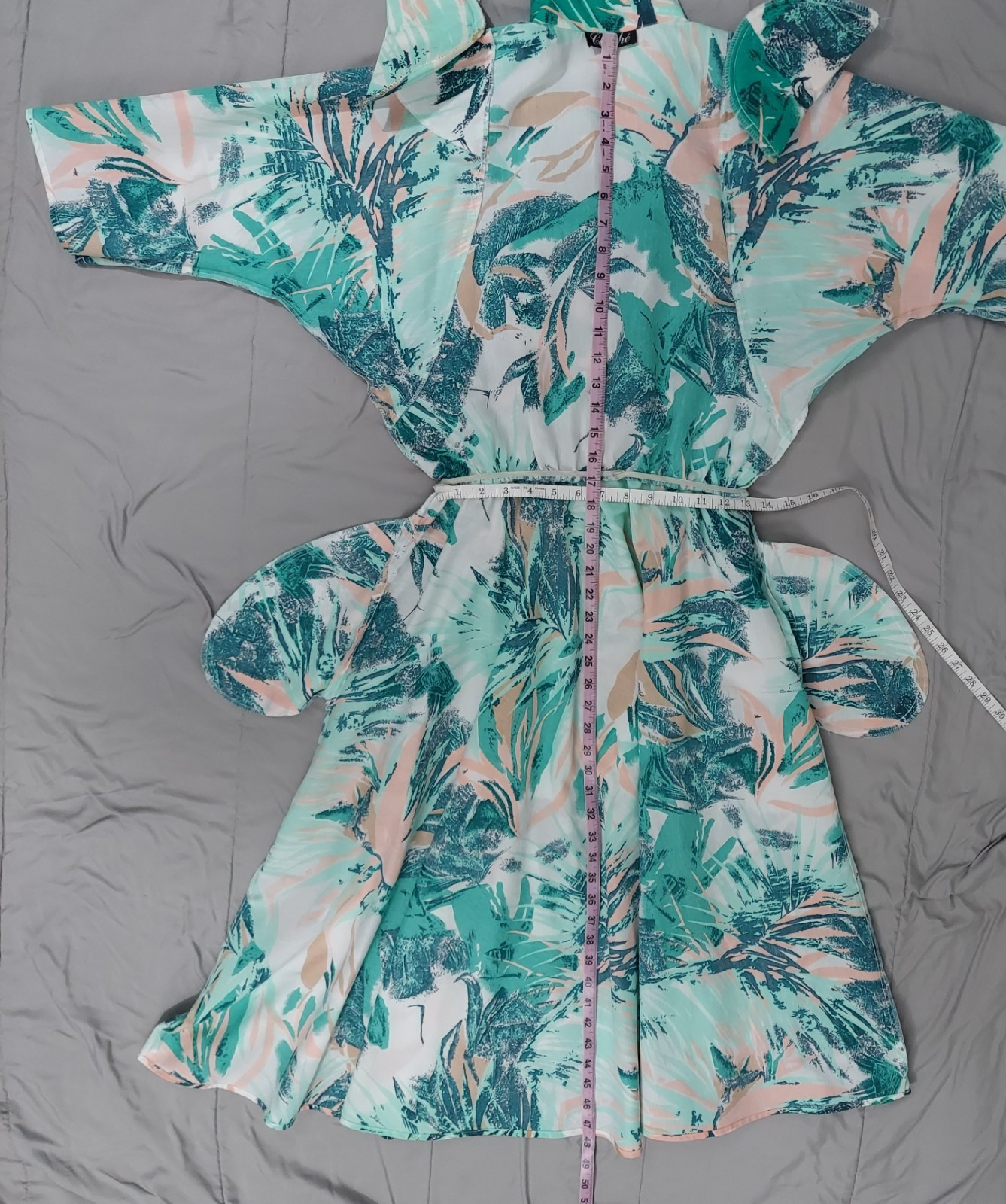 Vintage 80s Caliche Abstract Shirt Dress Belted Teal Button Front Midi Sz 8