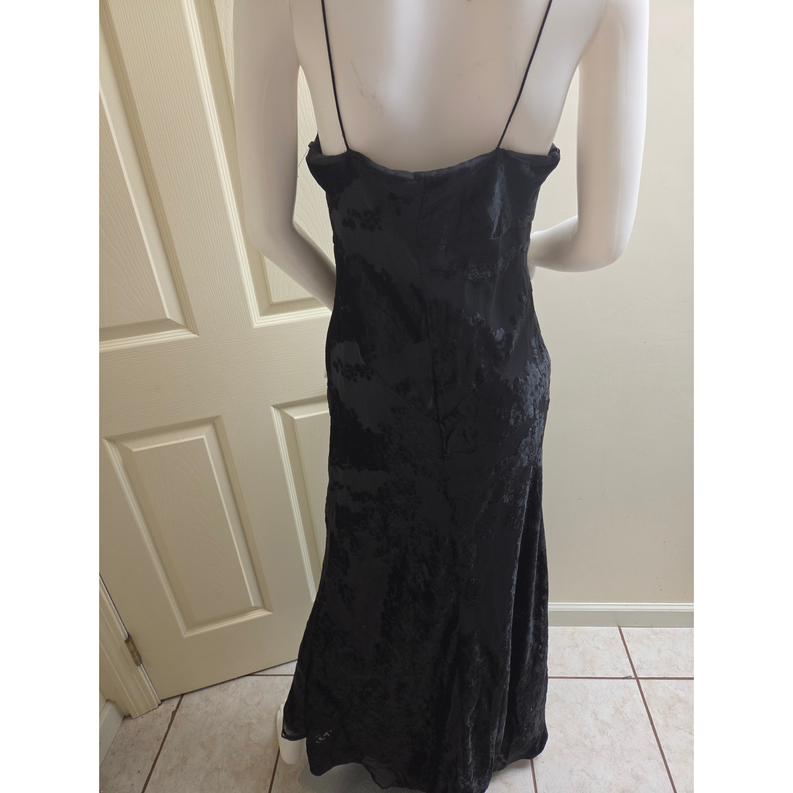 Hampton Nites Vintage Black Velvet Burnout Floral Maxi Dress Spaghetti Strap 10