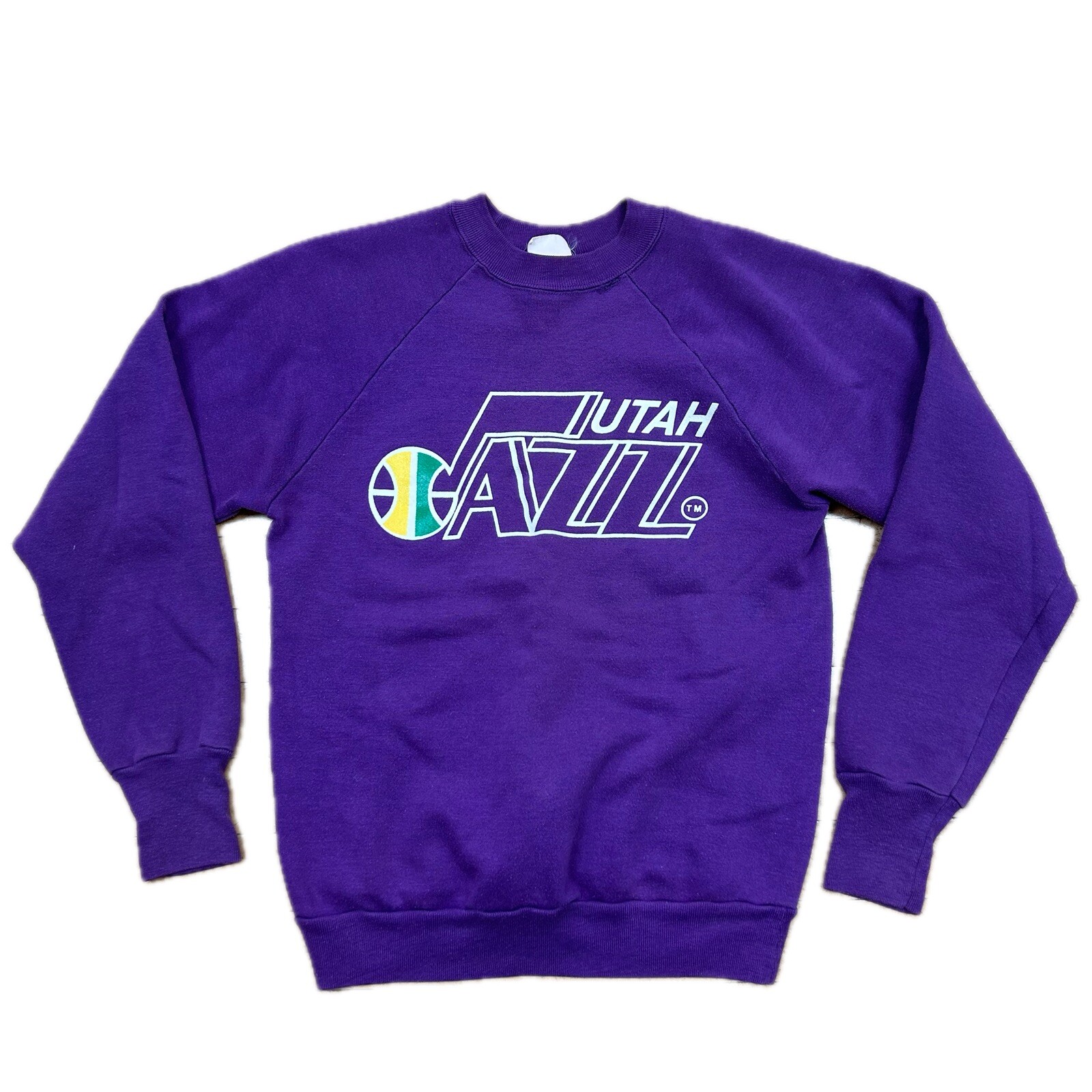 Vintage Utah Jazz Small Crewneck Sweatshirt Purple 1980s Logo 7 NBA Basketball