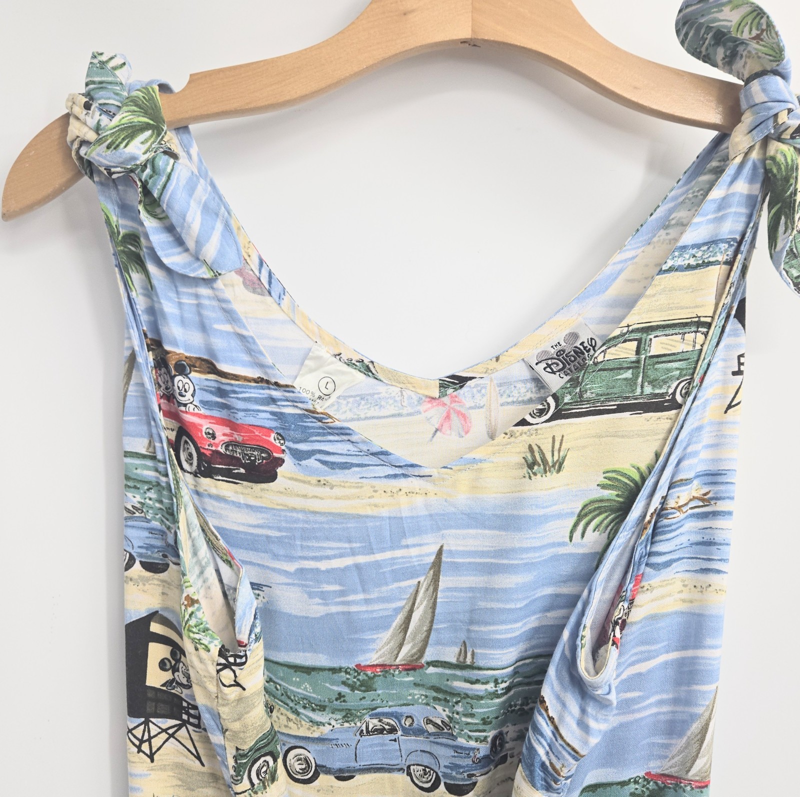 Disney Catalog Dress Size Large Maxi Classic Car Hawaiian Beach Mickey Minnie