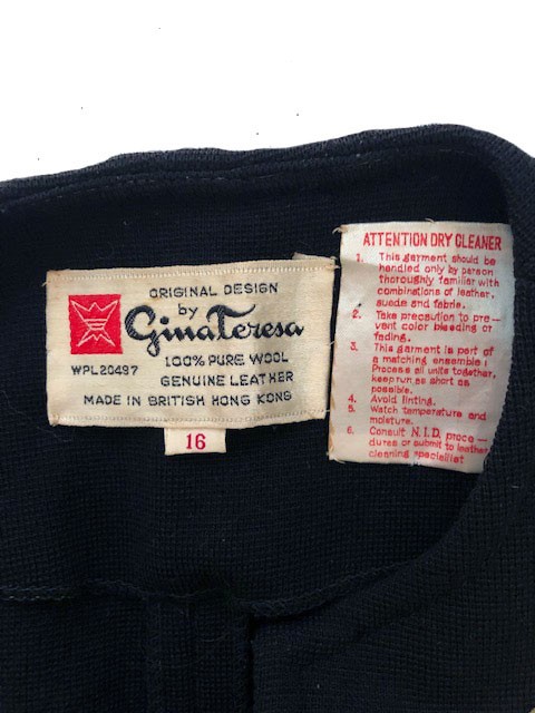 Gina Teresa VTG 100% Black Wool + Suede Graphic Zip Made in Hong Kong Vest sz 16