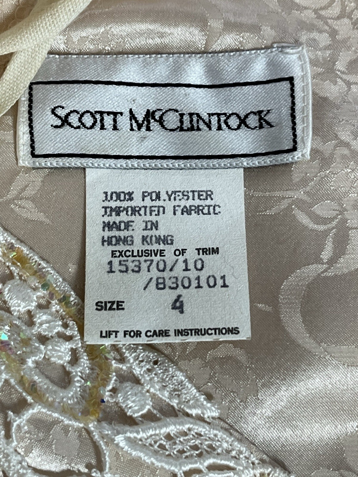 Vintage Scott McClintock Victorian Brocade Dress Peach Glitter Cottage Core Sz 4