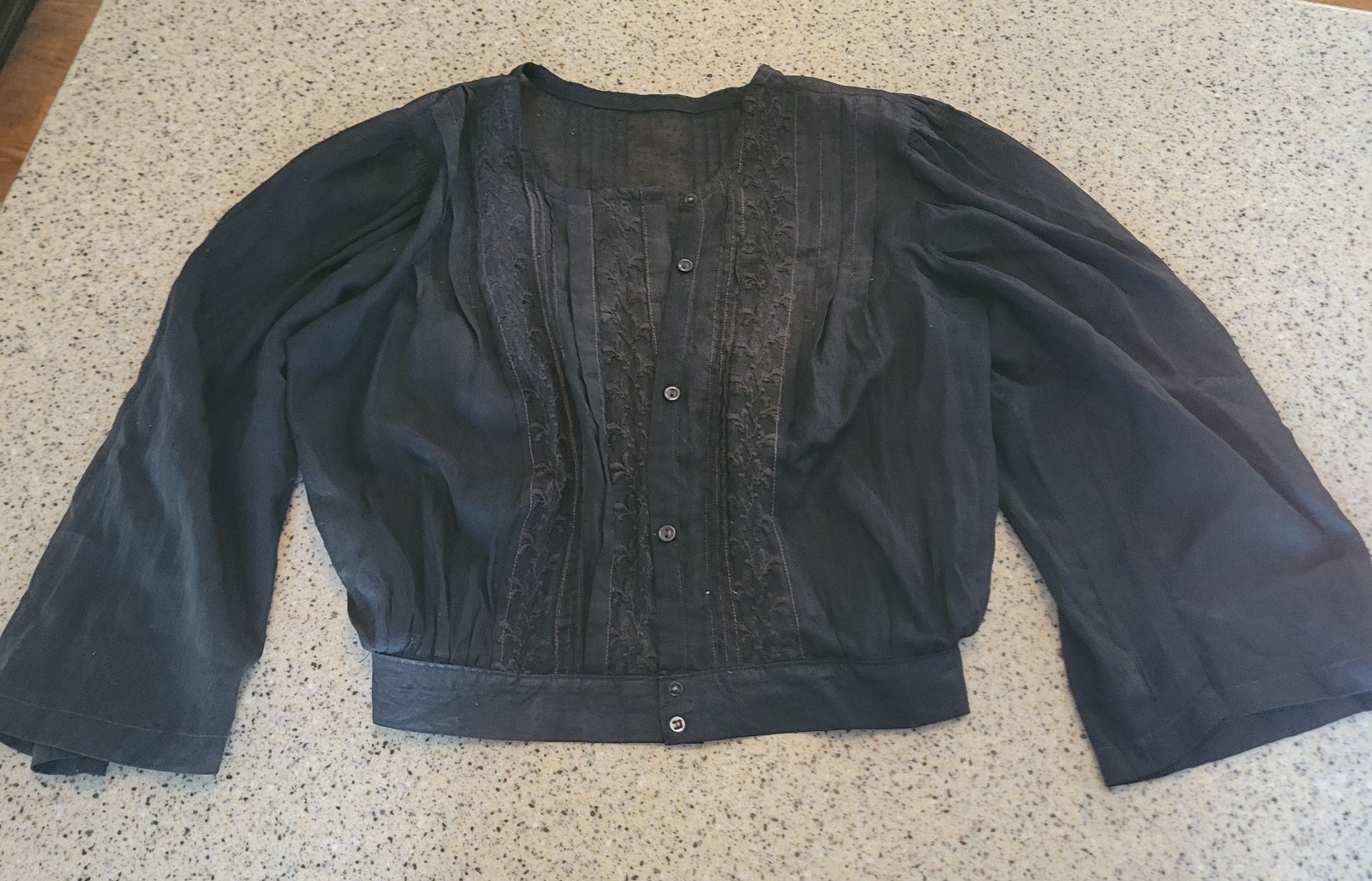 Antique Edwardian Victorian Corset Cover Chemise Womens Top Black Mourning