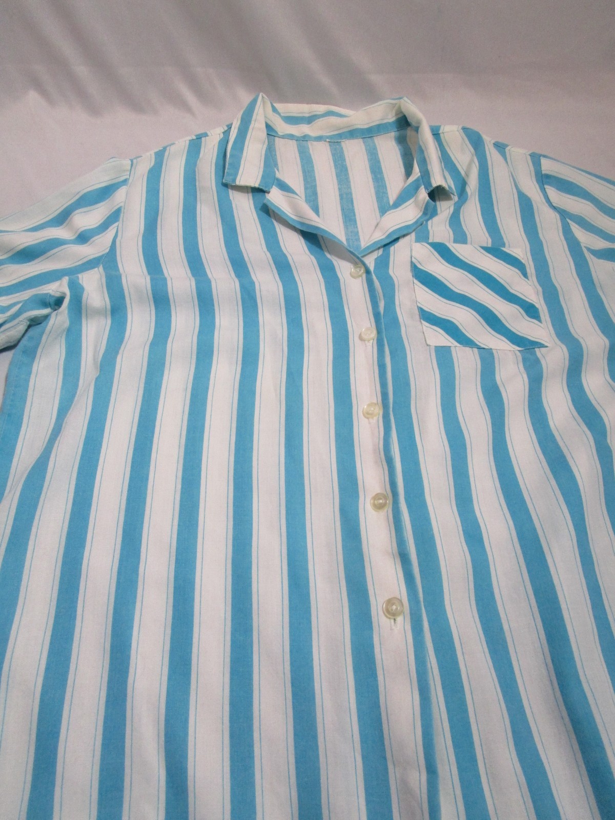 Handmade Vintage Single Stitch Light Turquoise Button Up Short Sleeve Blouse L