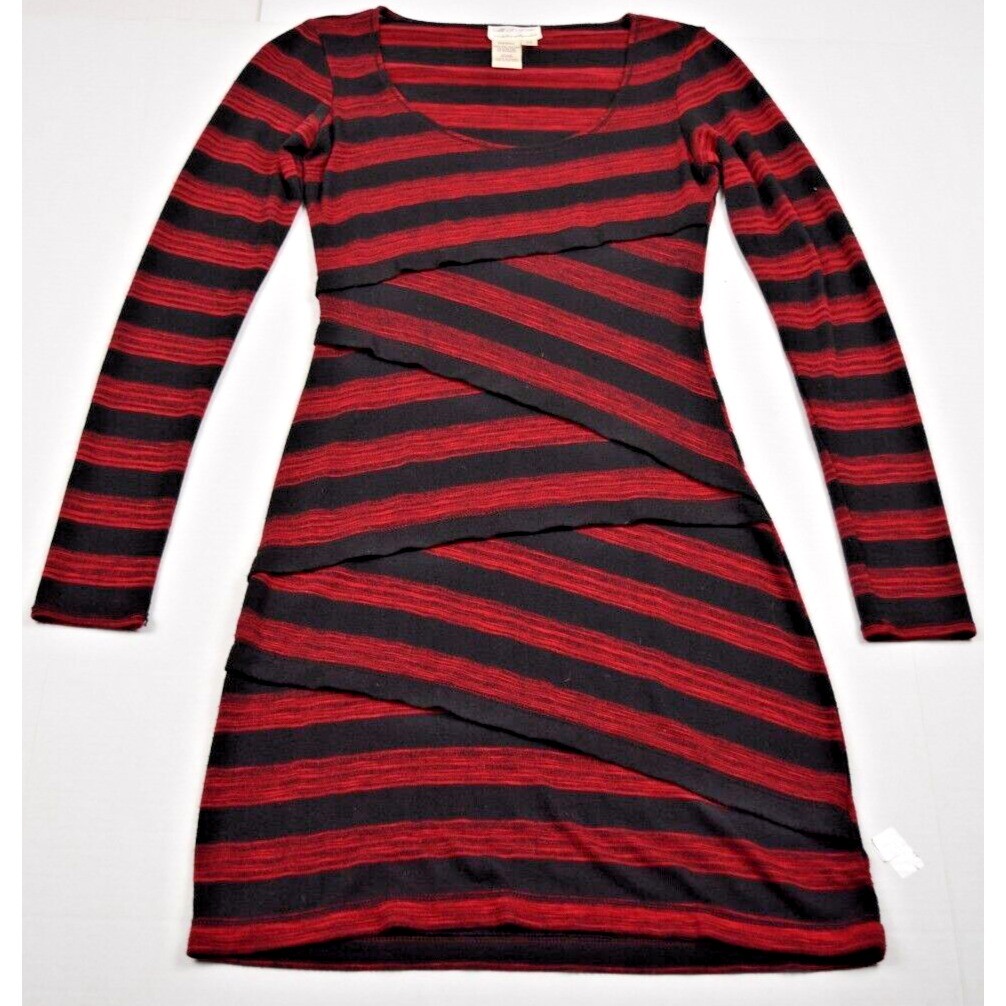 Vintage Mini Dress MSSP Size XS 90s Black Red Striped Bandage Style Soft Stretch