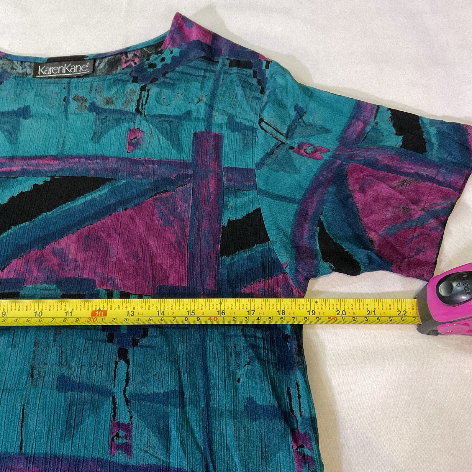 VTG 90s Karen Kane Women’s Sz 8 Multicolor Artsy Abstract Print Rayon Shirt USA