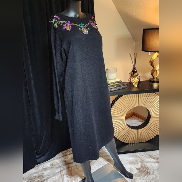 PLAIN JANE VINTAGE JEWELED SWEATER DRESS BLACK LARGE