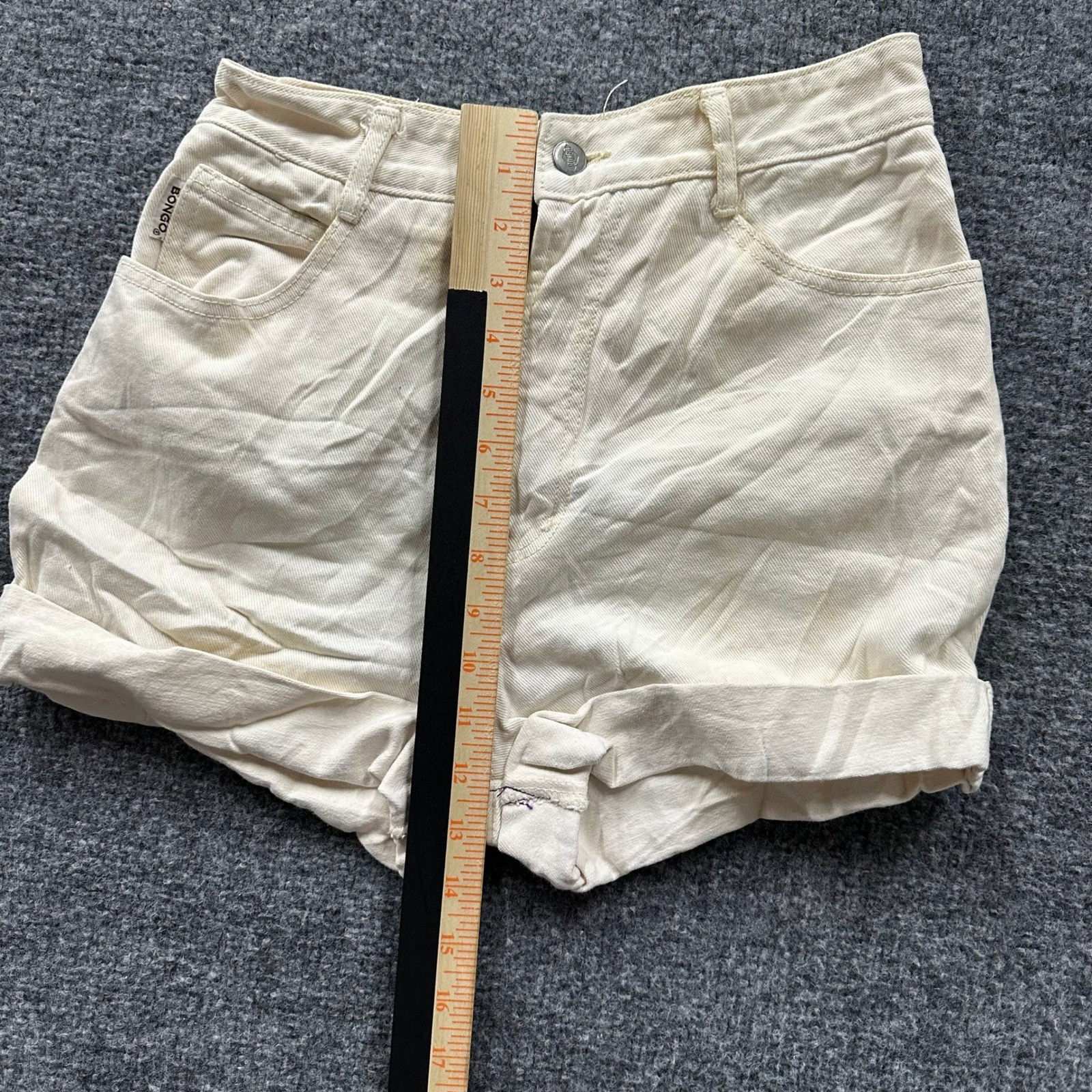 Bongo Shorts Womens Size 9 Ivory Denim High Waisted Cuffed Cotton Made in USA
