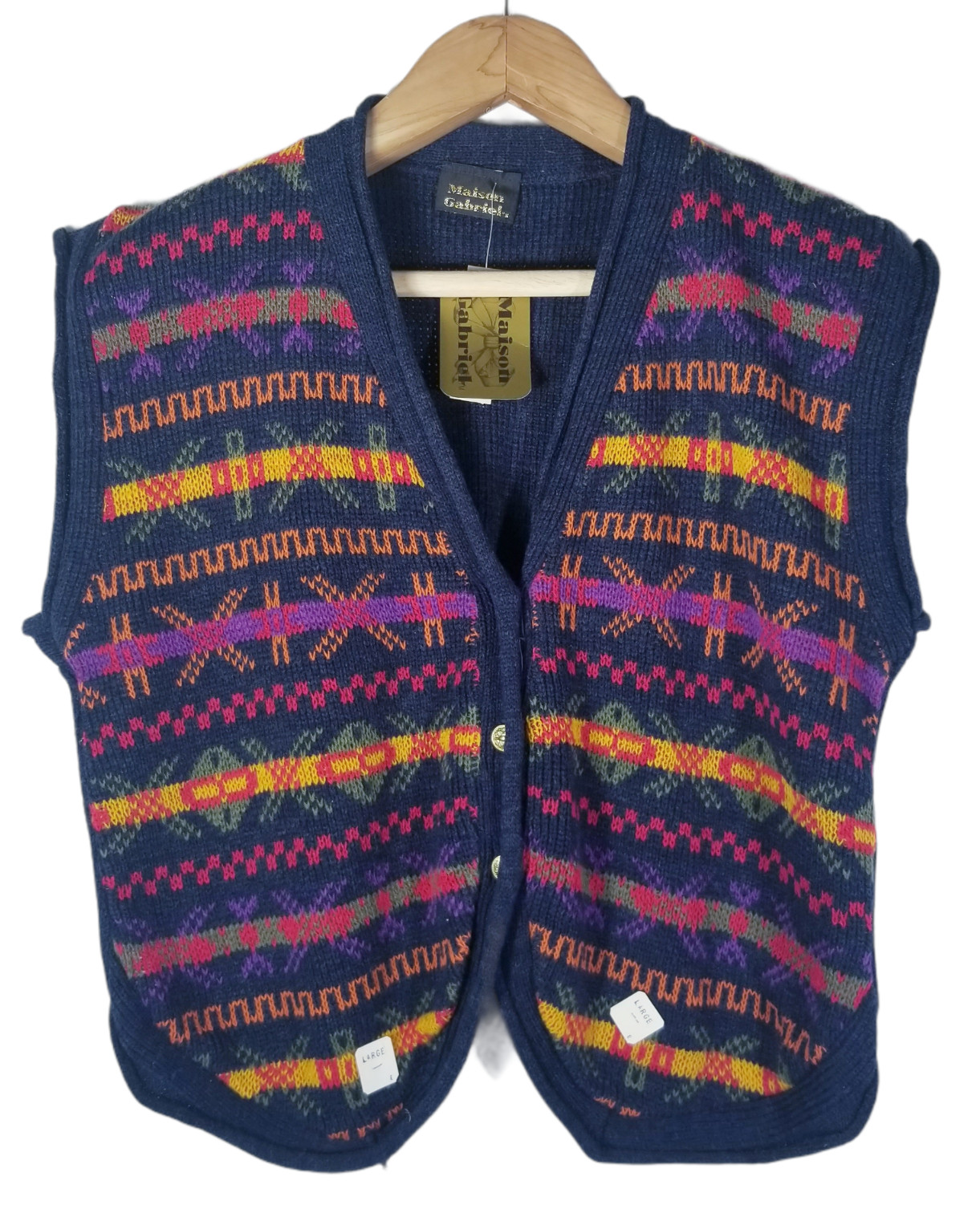 Vtg 80s Maison Gabriel Sweater Vest Large Multicolor Festival Academia Preppy