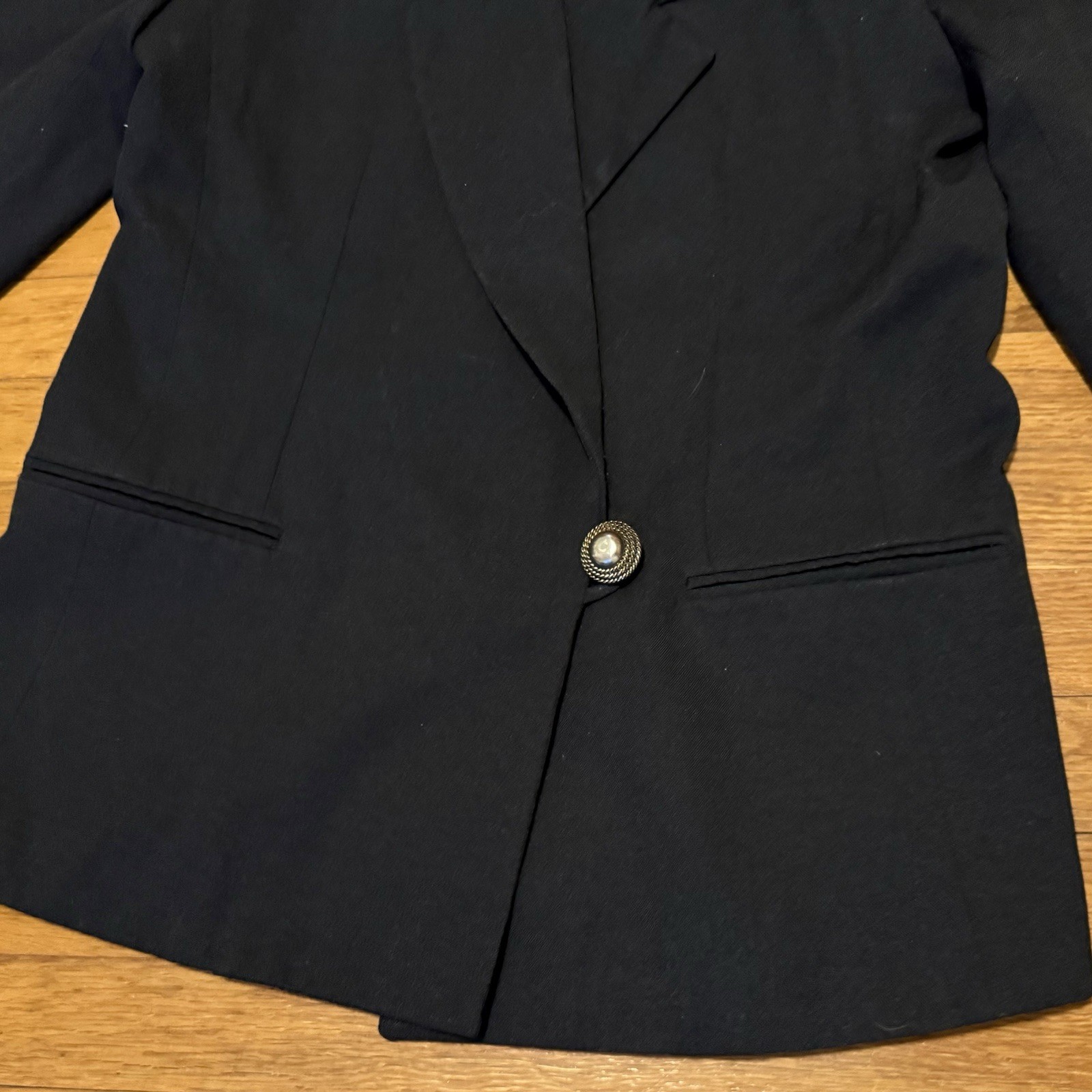VTG Black Blazer Jacket Sz 12 P Petite 90s Shoulder Pads Chad Stevens