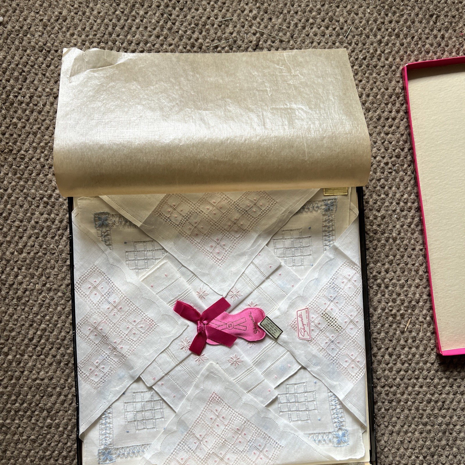 Vintage SCHIAPARELLI Handkerchiefs In Original Box.