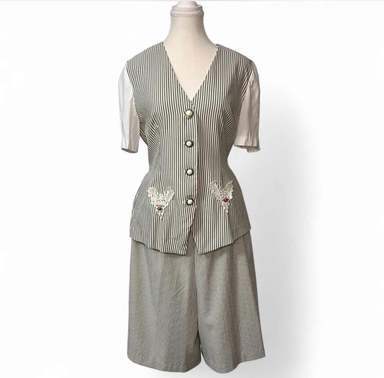 REINA Vintage 80’s culottes 2 piece stripped romper Sz 8P