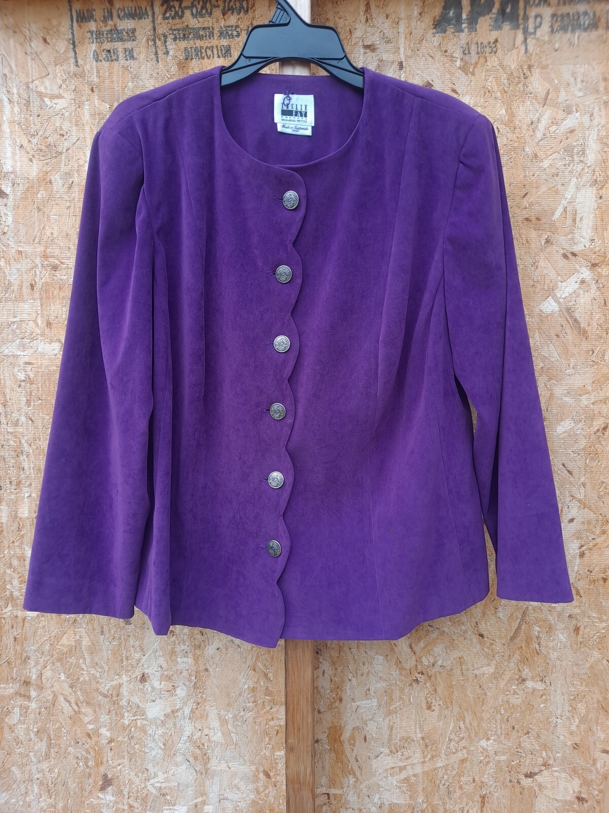Womens Leslie Fay Vintage Faux suede short collarless jacket 14wp