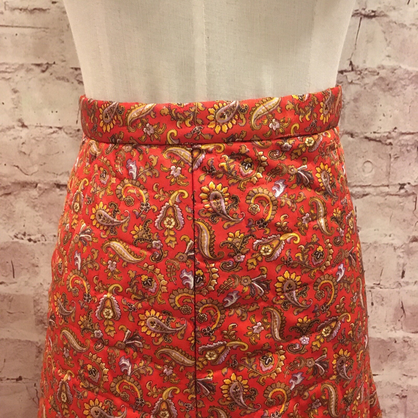Vintage 60’s 70’s Quilted Paisley Long High Waist A-Line Skirt Hand Made W20”