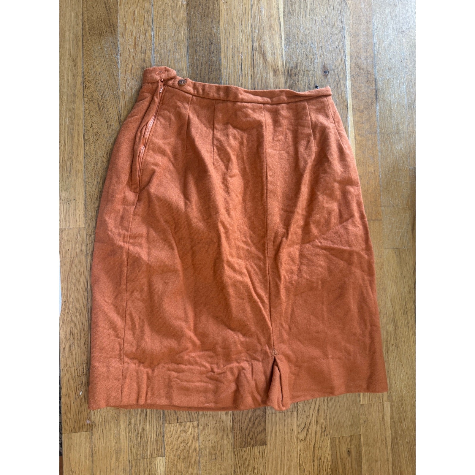 VTG 60s 70s Wool Pencil Skirt Burnt Orange Mod Dark Academia Talon Zip XXS XS