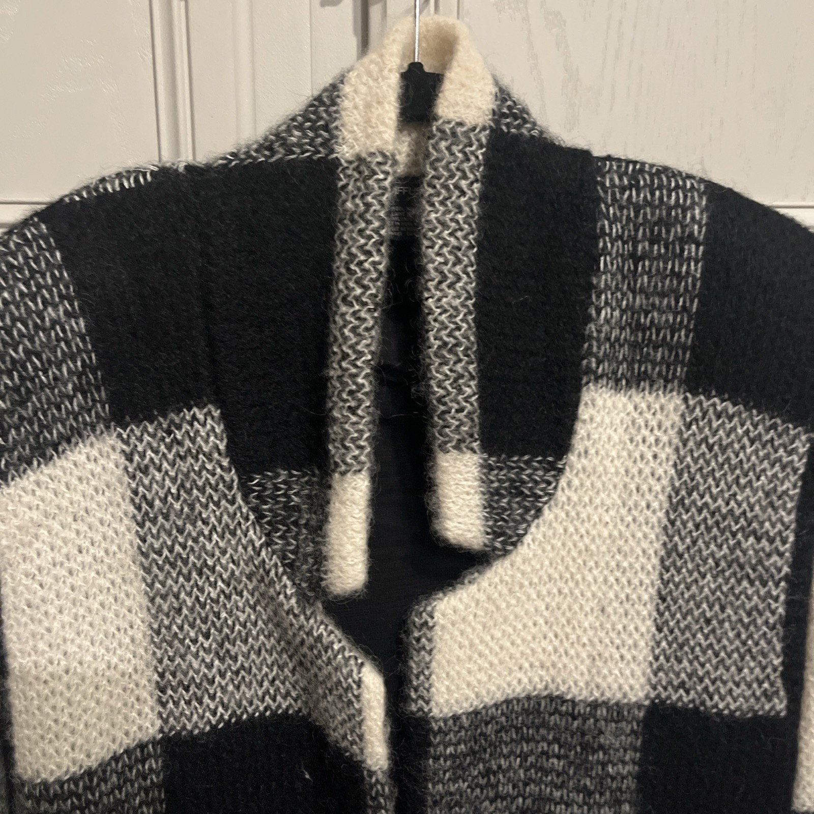 I.B. Diffusion Mohair Wool Long Ivory/Black Sweater Coat Size M Vintage 80s