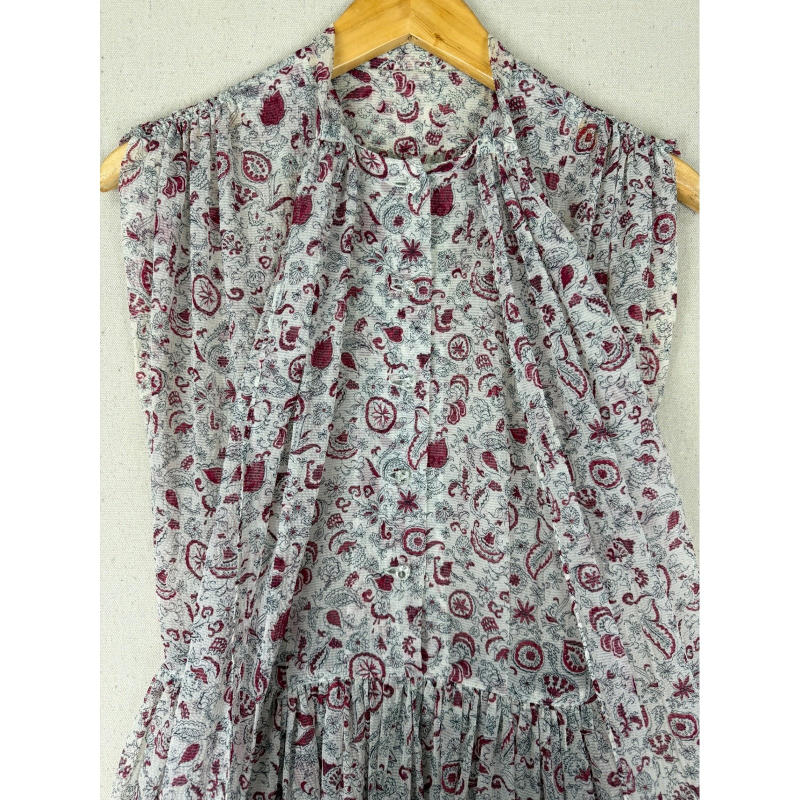 Vintage 1950s 60s Handmade Sheer Paisley Floral Bow Fit Flare Dress M VTG