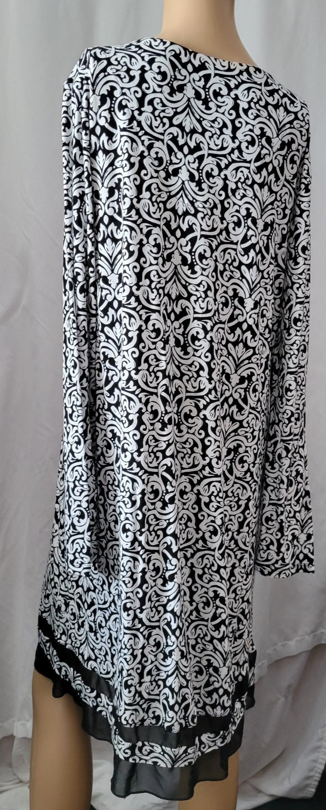 Anne Klein Dress Nightgown B/W chiffon trim Med Classic feminine Retro Flowy Y2k
