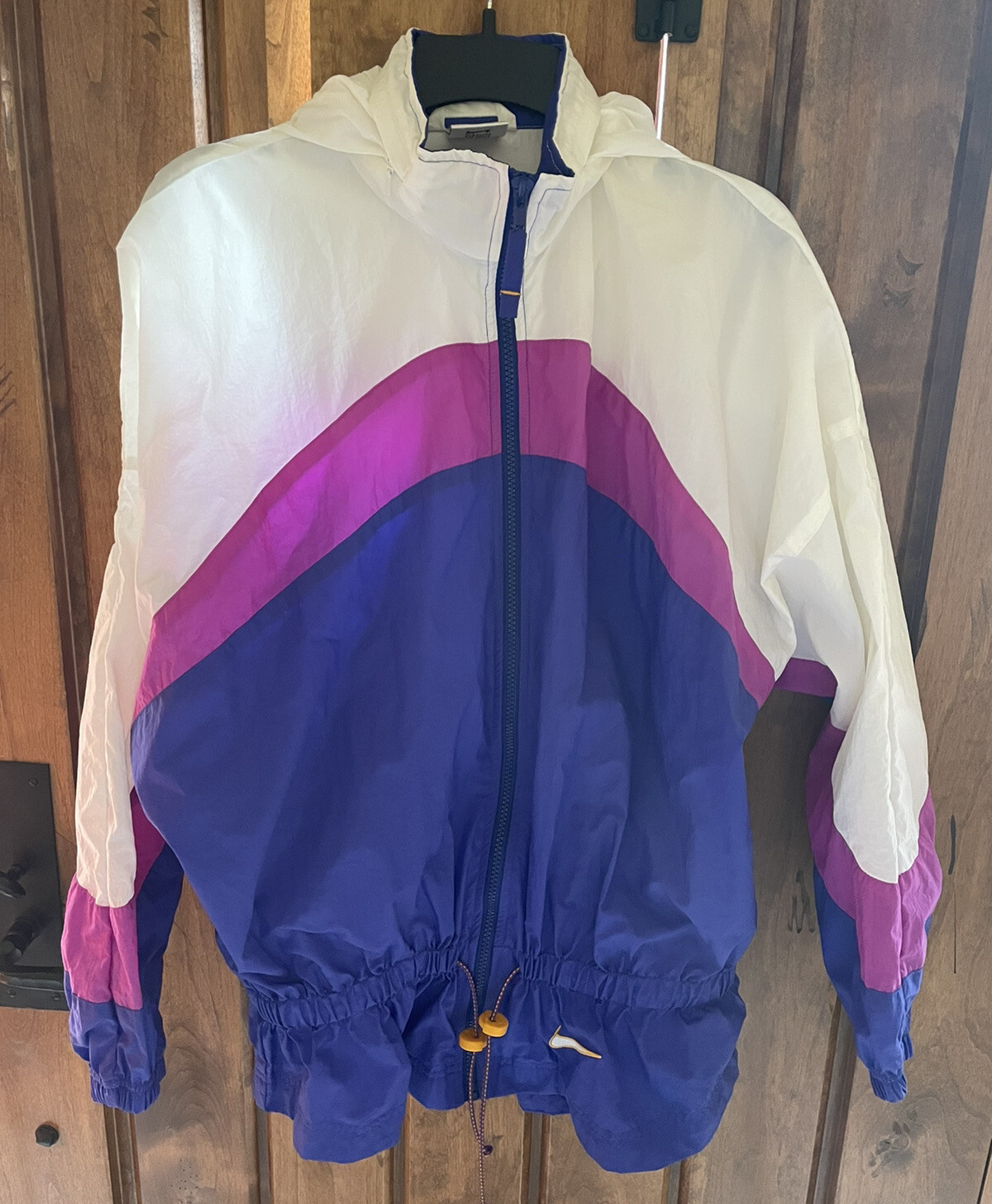 RARE Vintage 80s/90s CIRCLE OVER Nike LOGO Windbreaker Zip PINK, PURPLE & WHITE