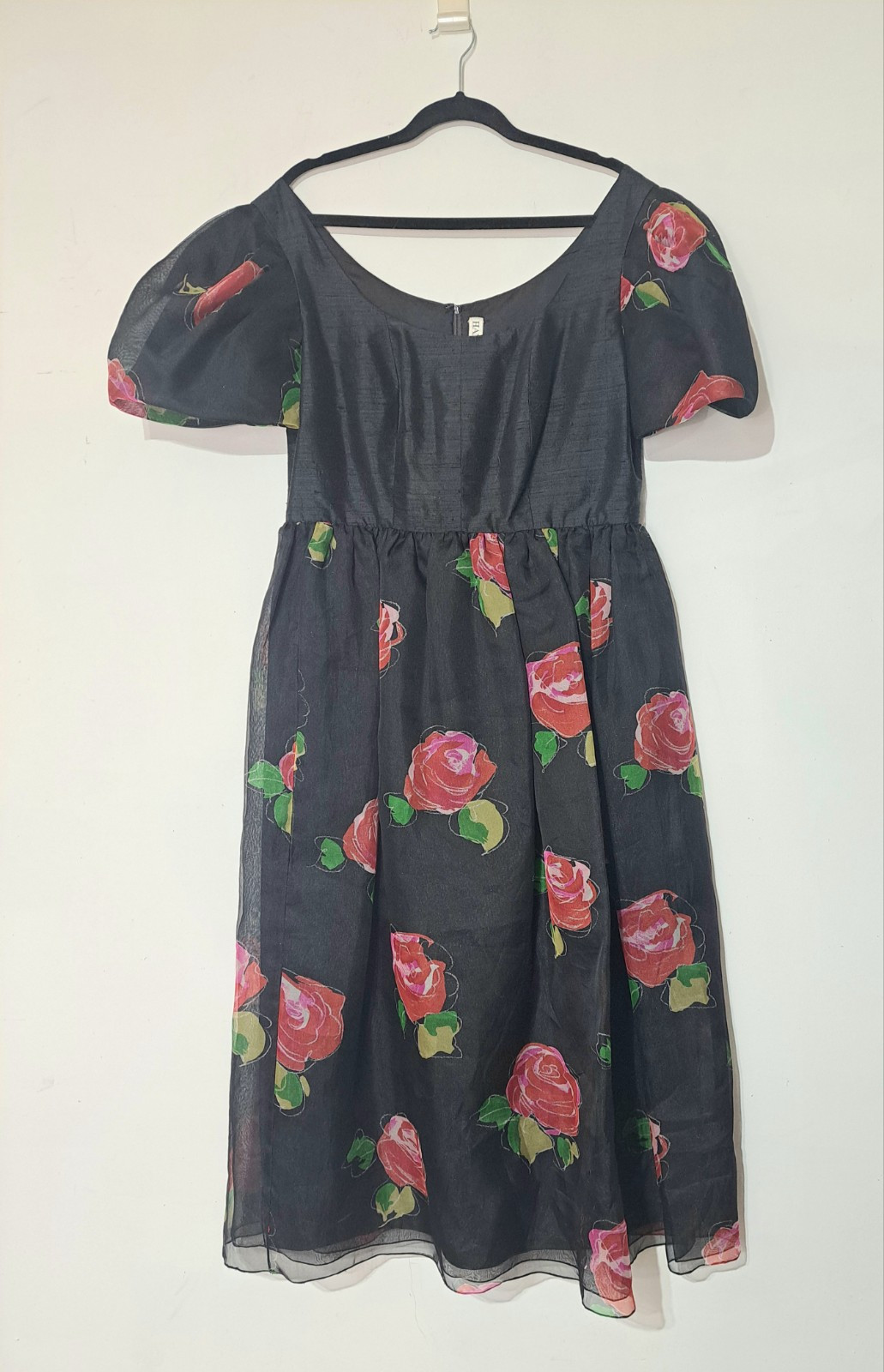 Vintage 1980s Hanae Mori Silk Dress Sz 14 L/XL Floral Roses Cocktail