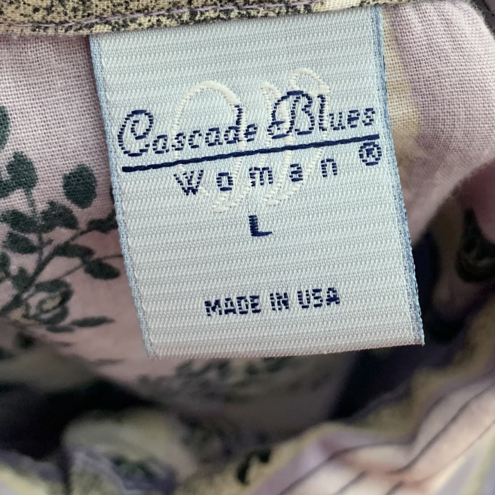 Vintage Size Large Top Button Up Cascade Blues Short Sleeve Purple Stripe Floral