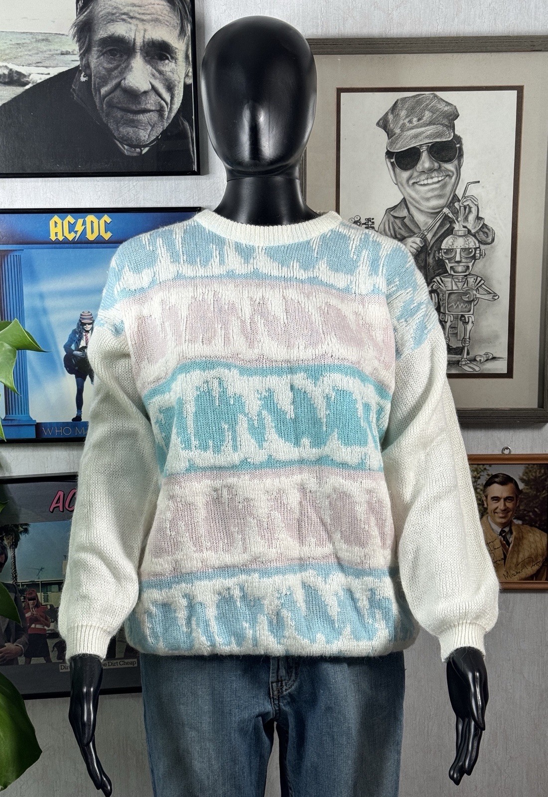 Vintage Pastel Fair Isle Sweater Soft Knit Blue Pink Cream Cozy Winter Pullover