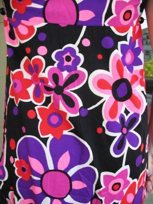 VTG 60s 70s Long Dress Slit Side Top Mod Hippie Festival Pop Floral Graphic S/M