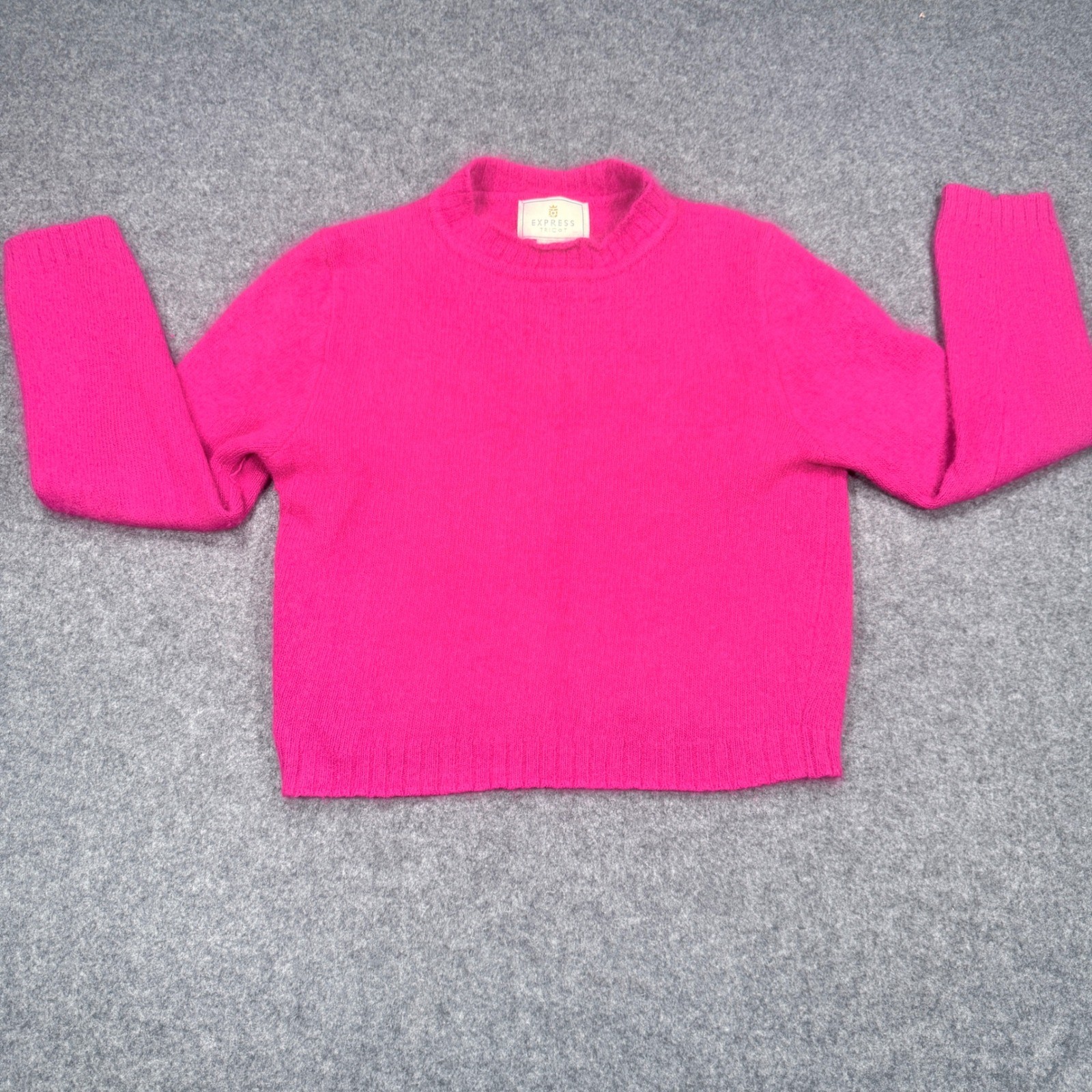 Express Tricot Hot Pink Angora Blend Fuzzy Crew Neck Sweater Vintage M 2984