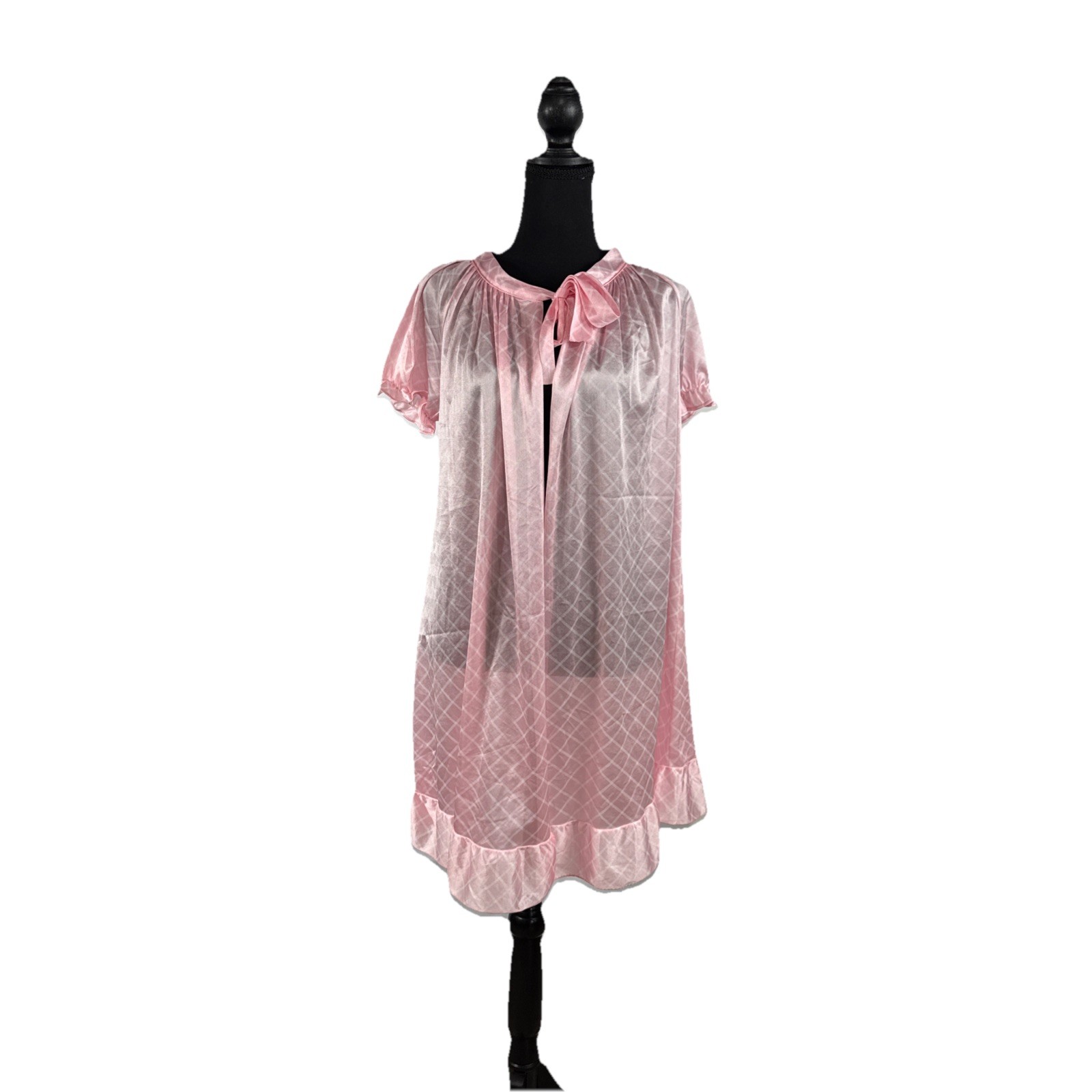 AVIAN Pale Pink Peignoir Robe Lingerie Short Sleeve Tie-Neck Size Small