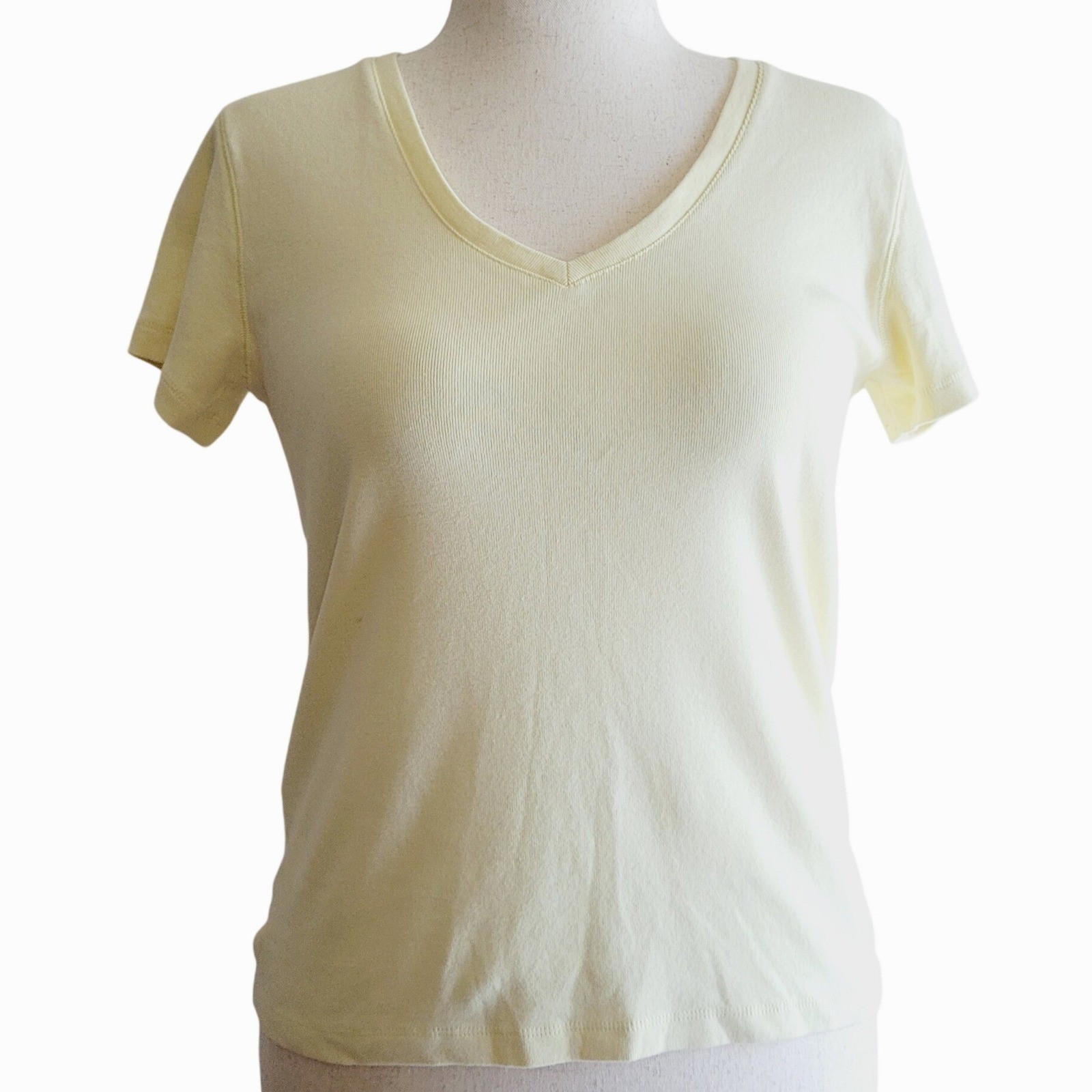 Vintage Gap Butter Yellow V-Neck T-Shirt, Women’s Large L, Cotton Y2K Minimalist