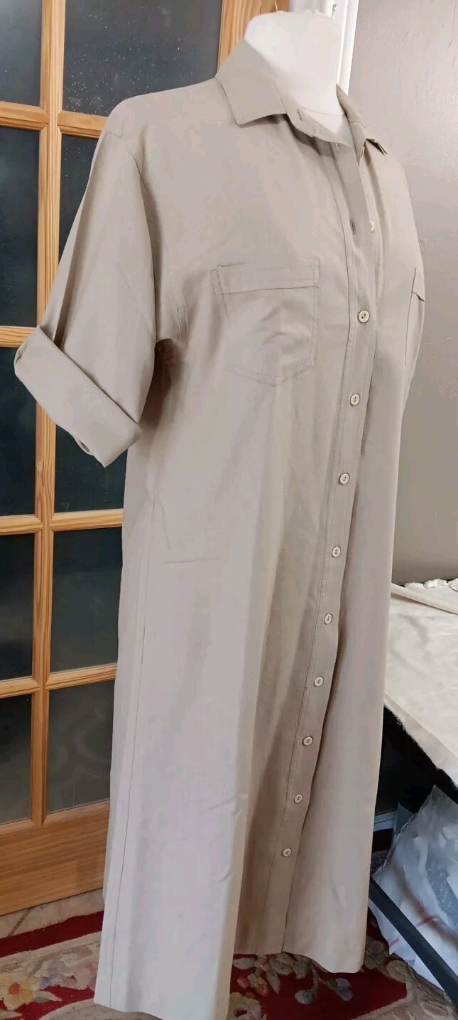 Vintage Naturelle Raw Silk Button Up Dress GEORGE GEORGIOU Tan SZ M Amazing