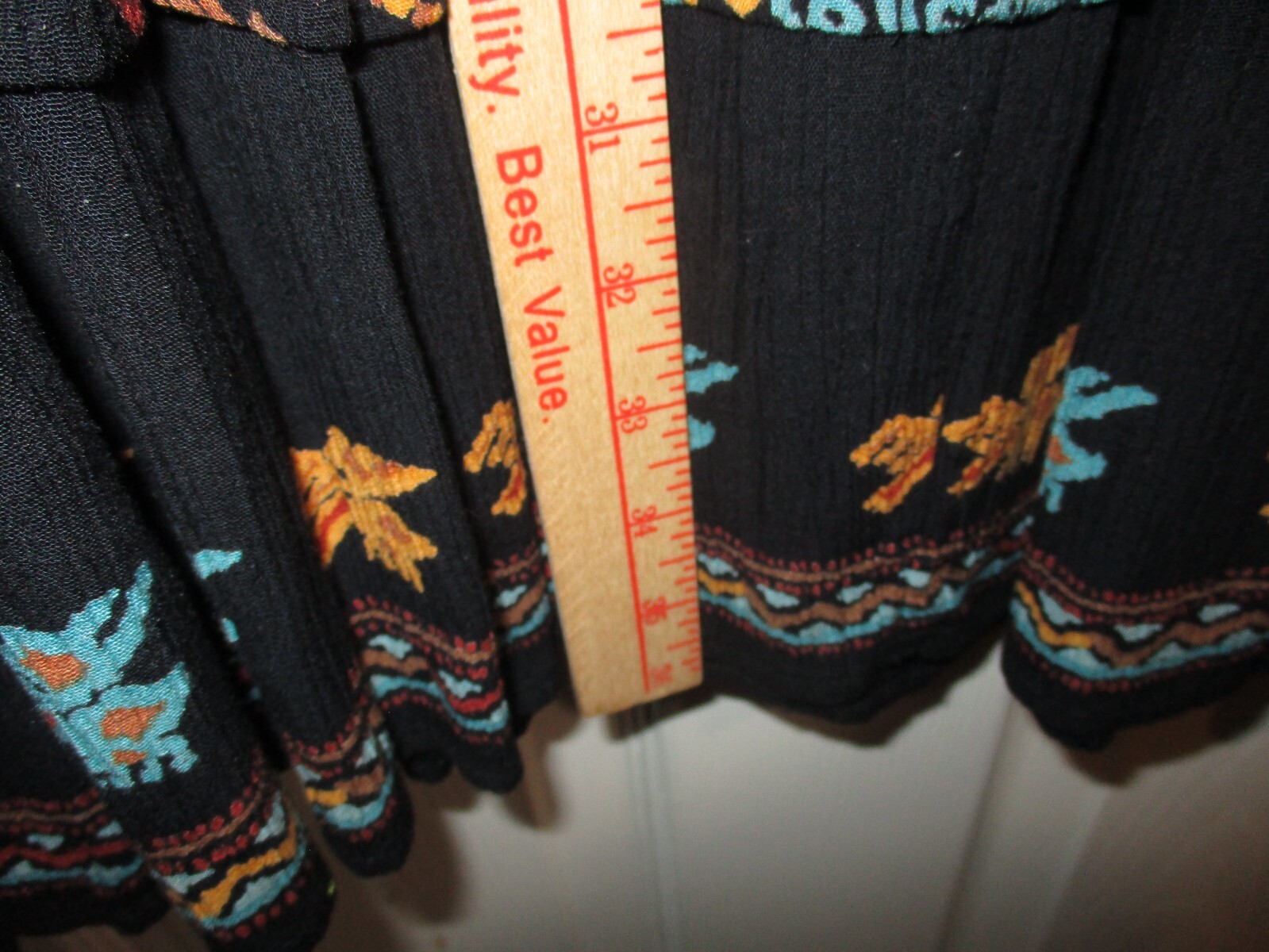Vintg Carole Little St Tropez West Rayon Gauze Maxi Black Turquoise SW Print M-L