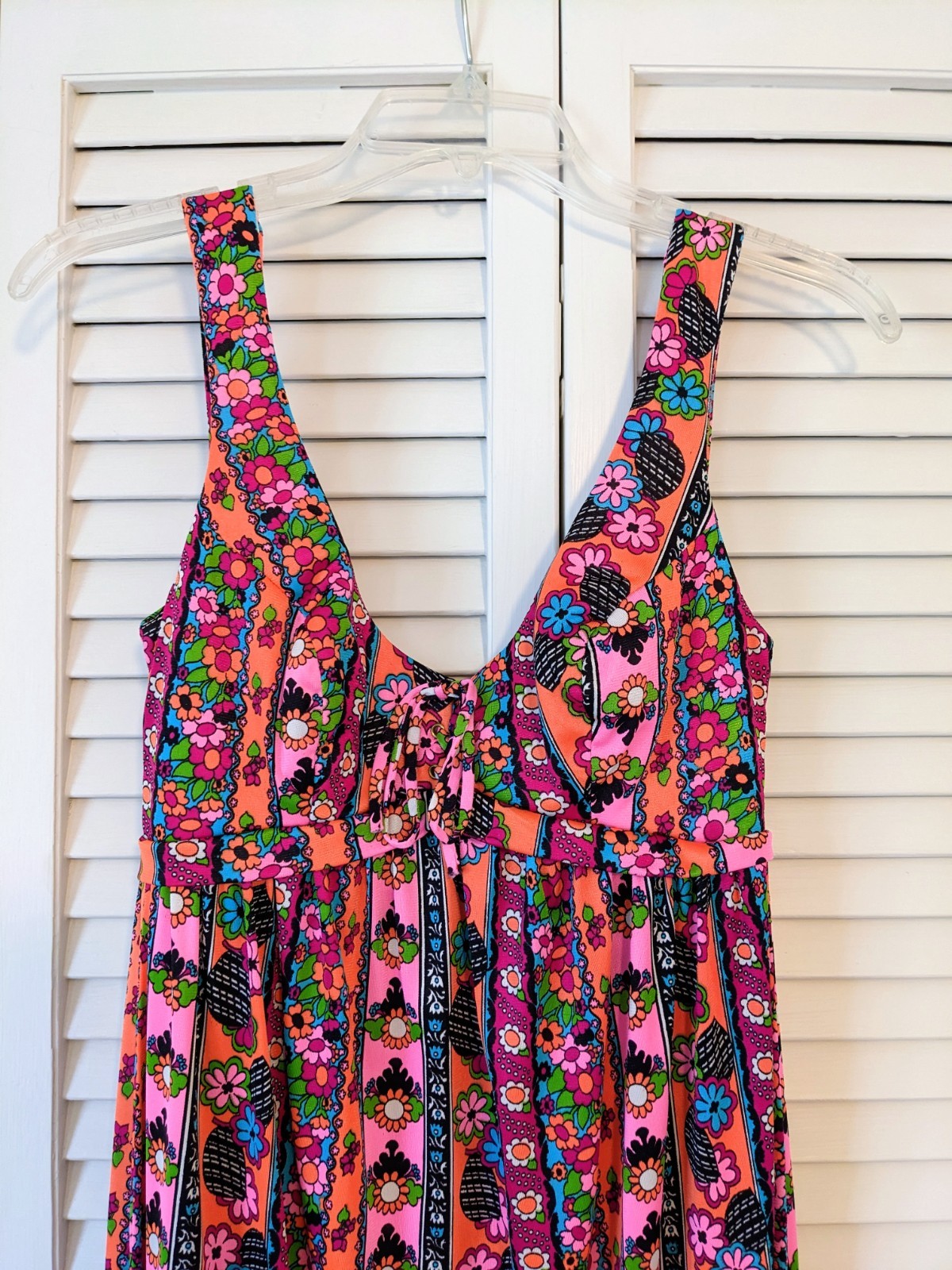 Vintage Late 60s Sirena of California Psychedelic Pink-Orange Maxi Dress