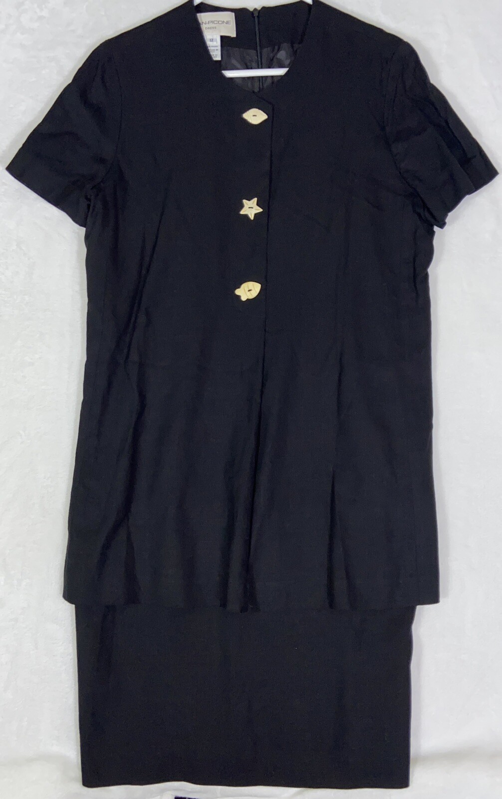 Evan Picone Vintage Womens Dress Size 12 With Shoulder Pads Unique Buttons